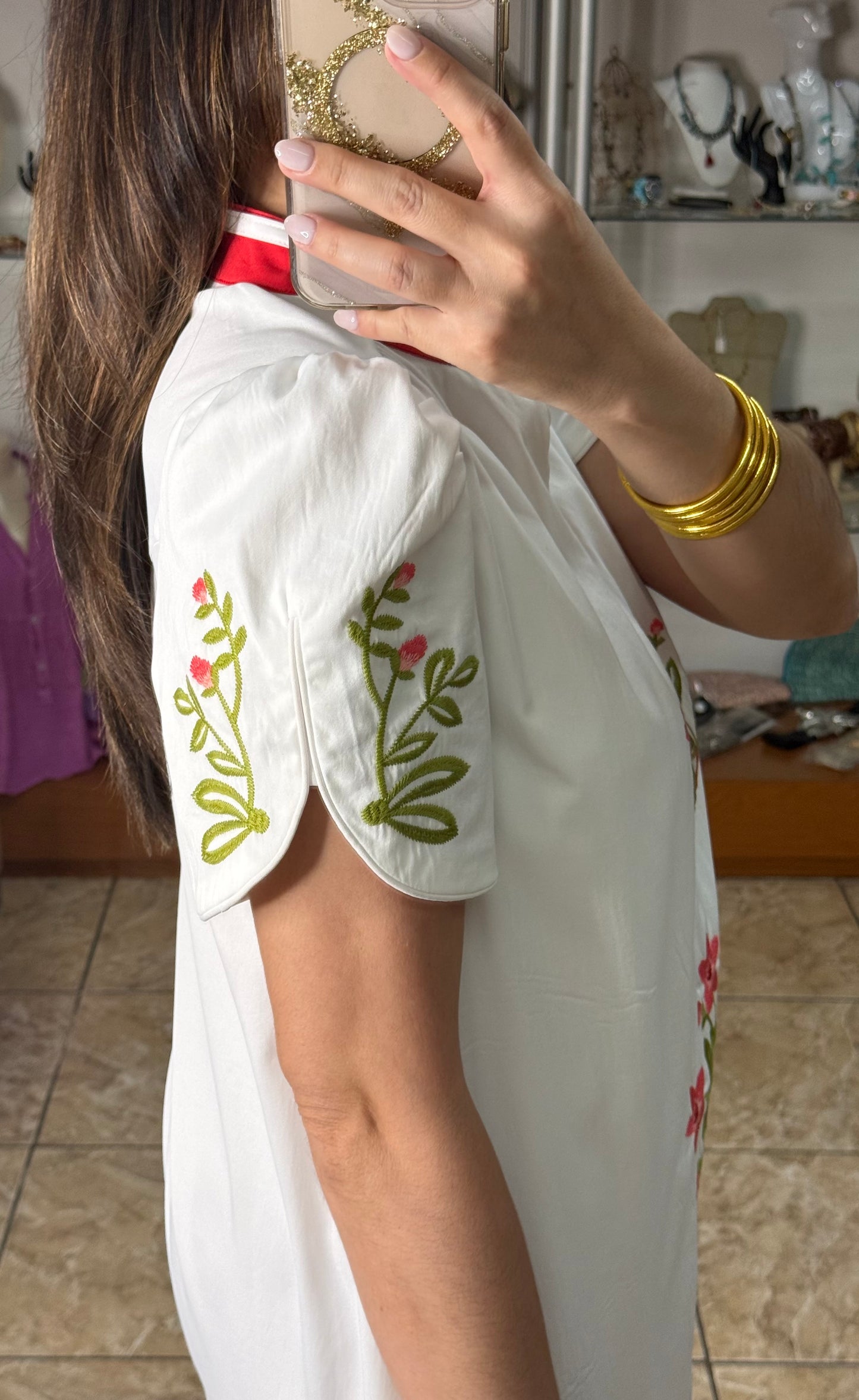 White Floral Embroidered Dress