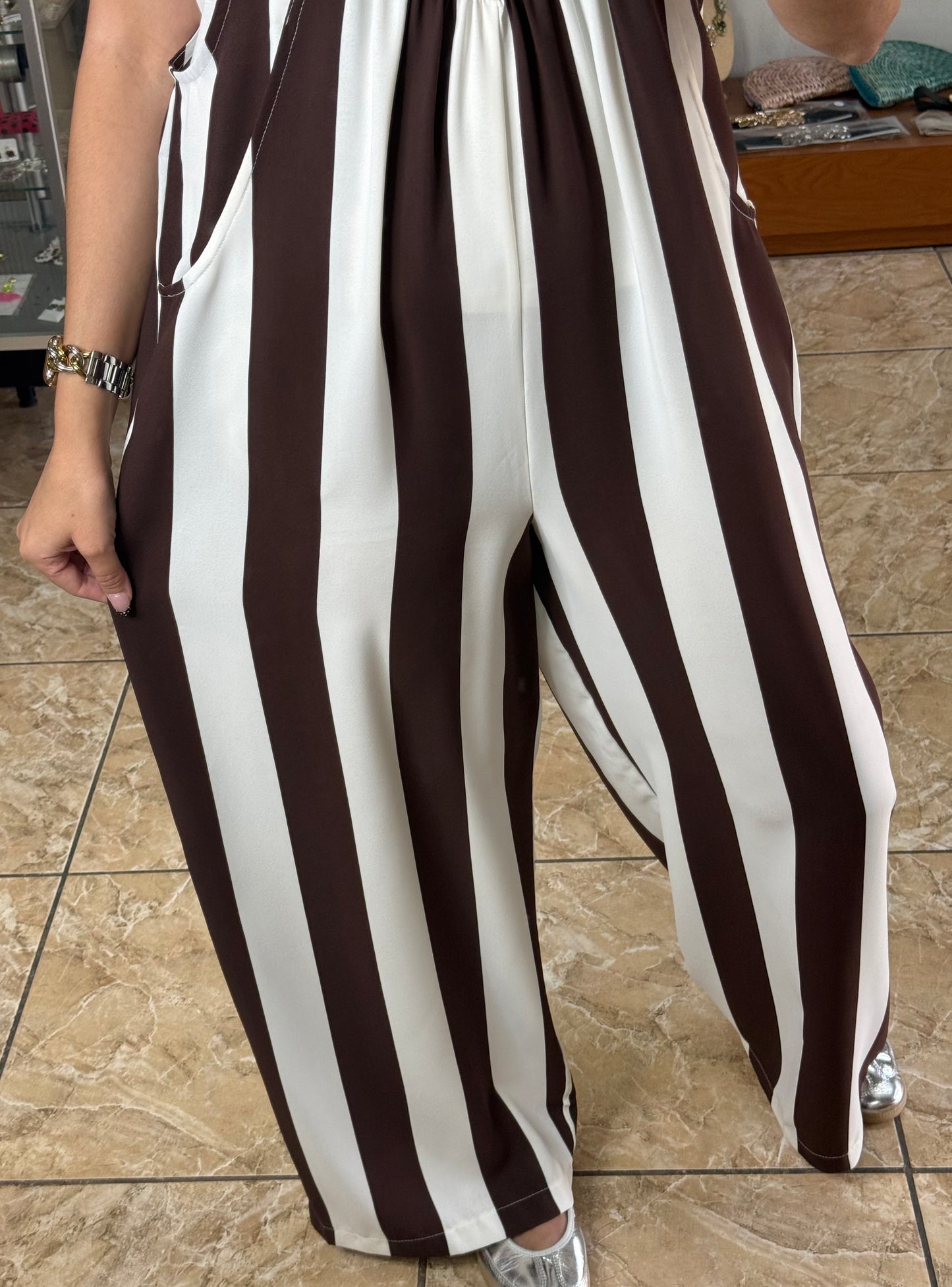 Brown Mix Stripes Jumpsuit (Top Sold Separately)