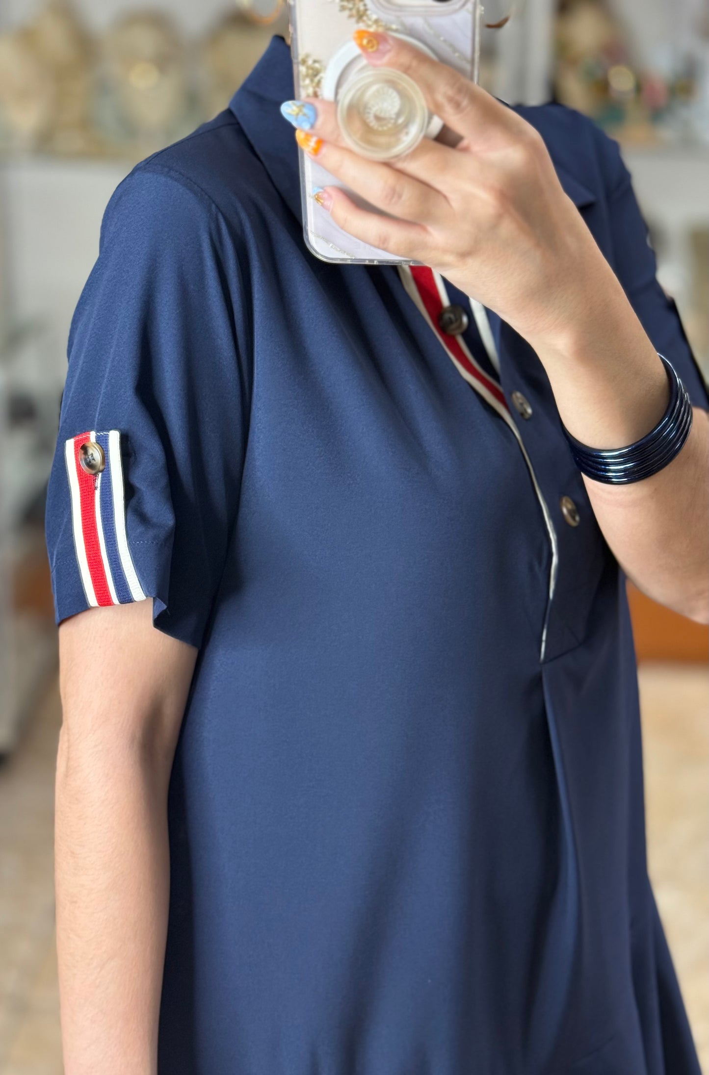 Navy Blue/Red Details Dress