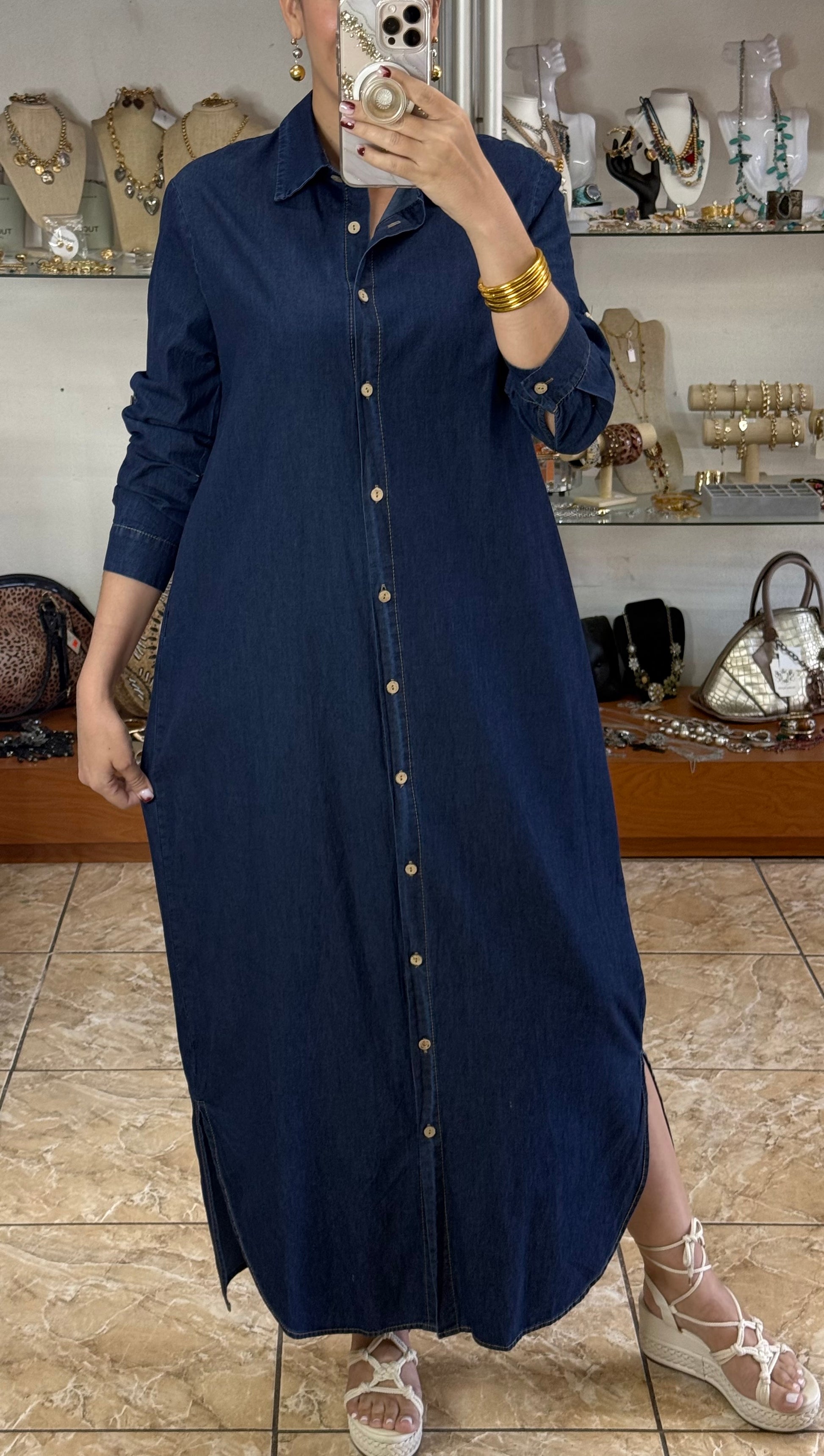 Long Sleeves Maxi Denim Dress – Tienda Angels Aguada