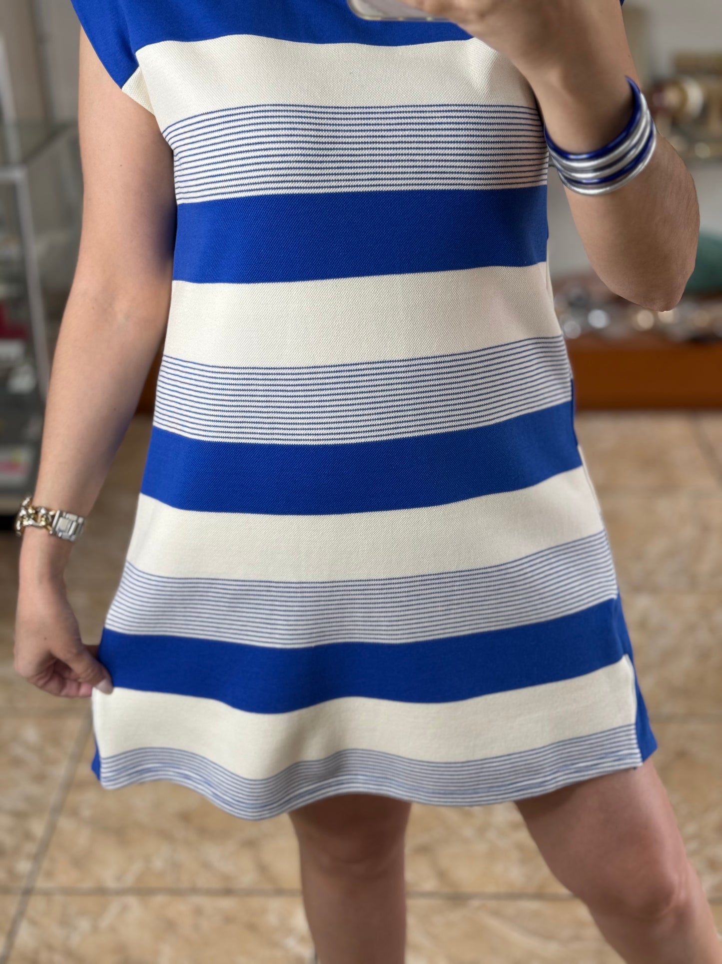 Bold Striped Sleeveless Shift Dress