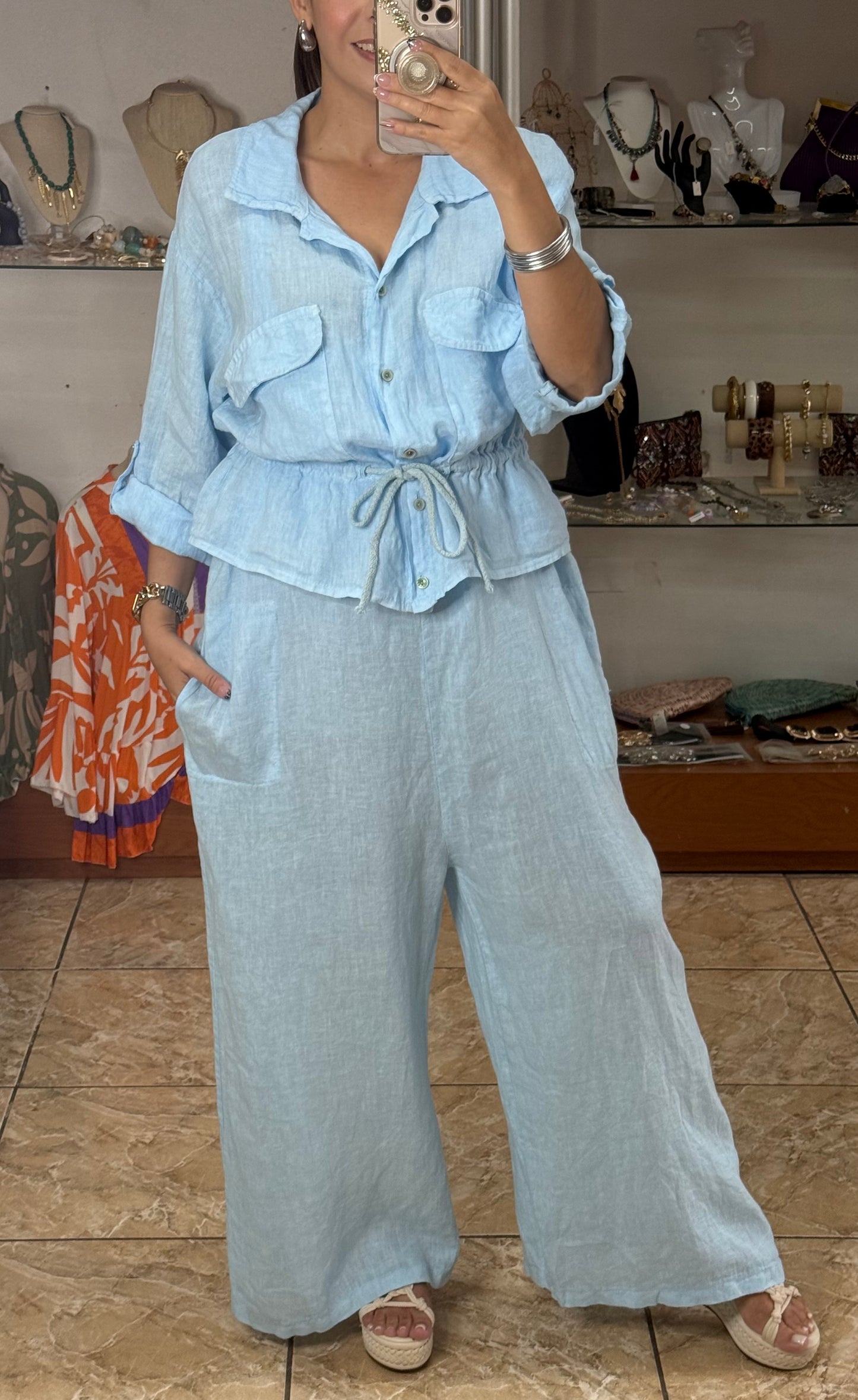 OS Linen Top & Jumpsuit Set (NO RETURNS OR EXCHANGE)