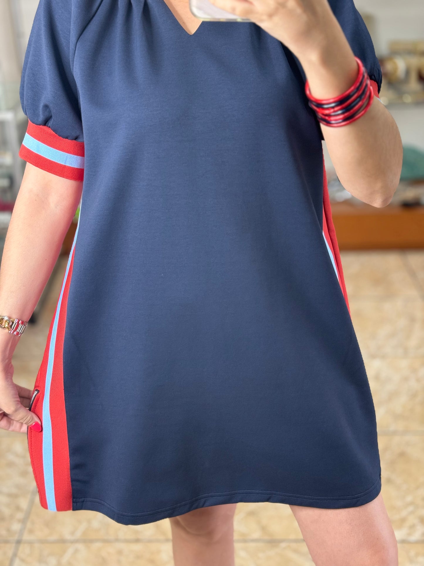 Varsity Trim Dress (Navy)