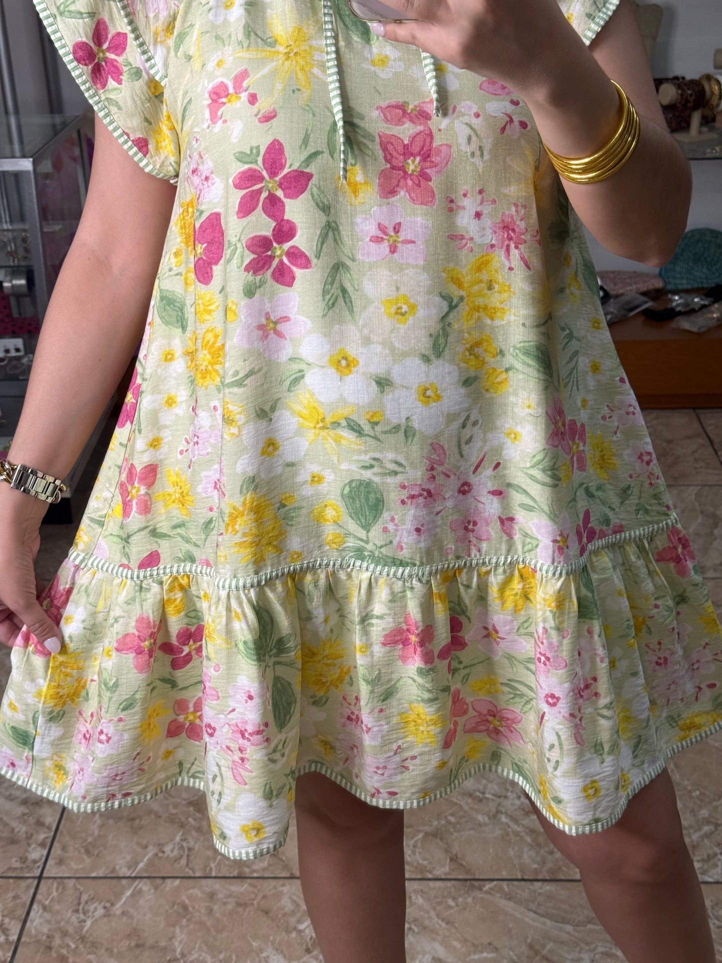 Sage Mix Floral Mini Dress