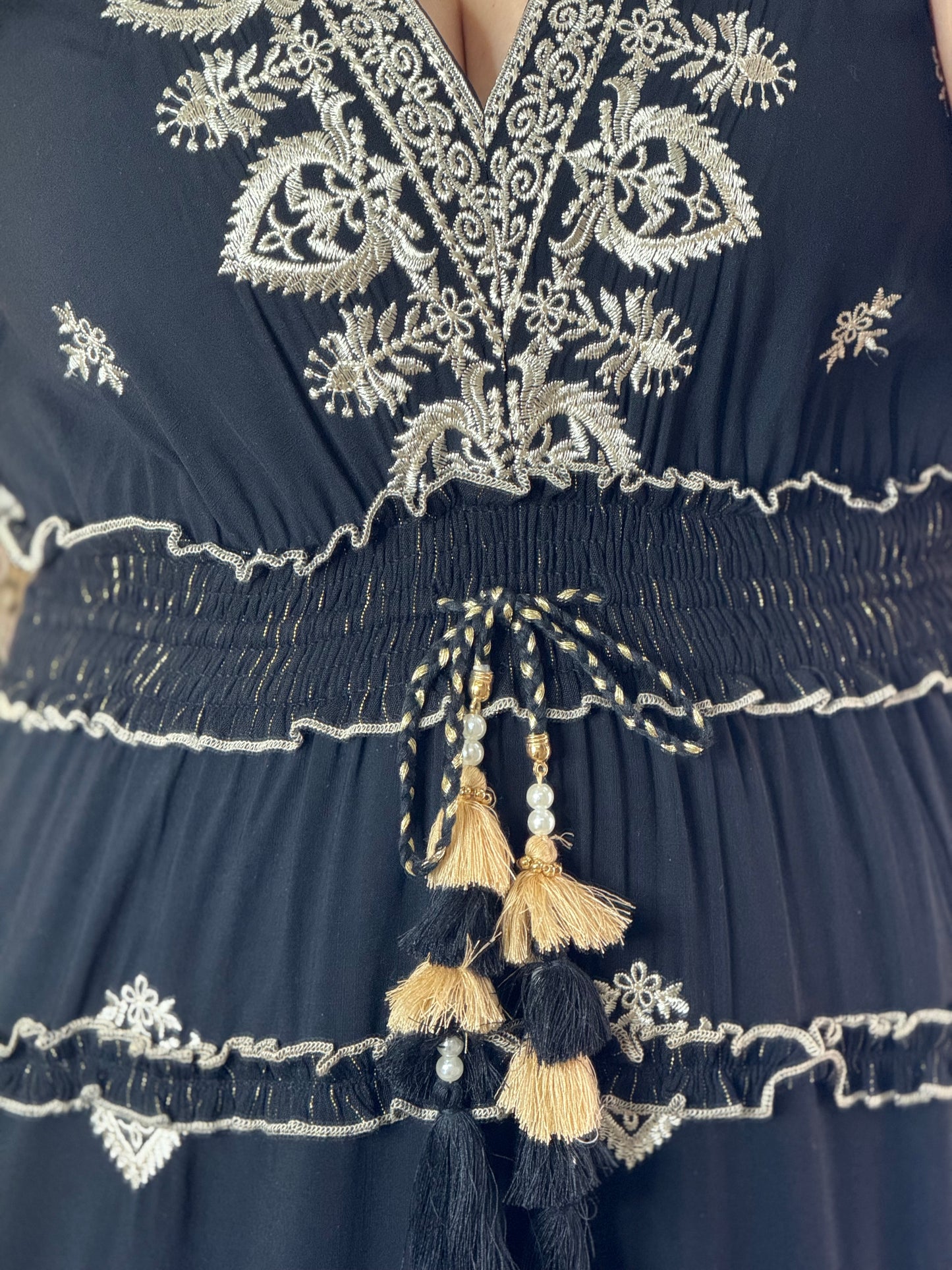 Black/Gold OS Maxi Boho Dress (FINAL SALE)
