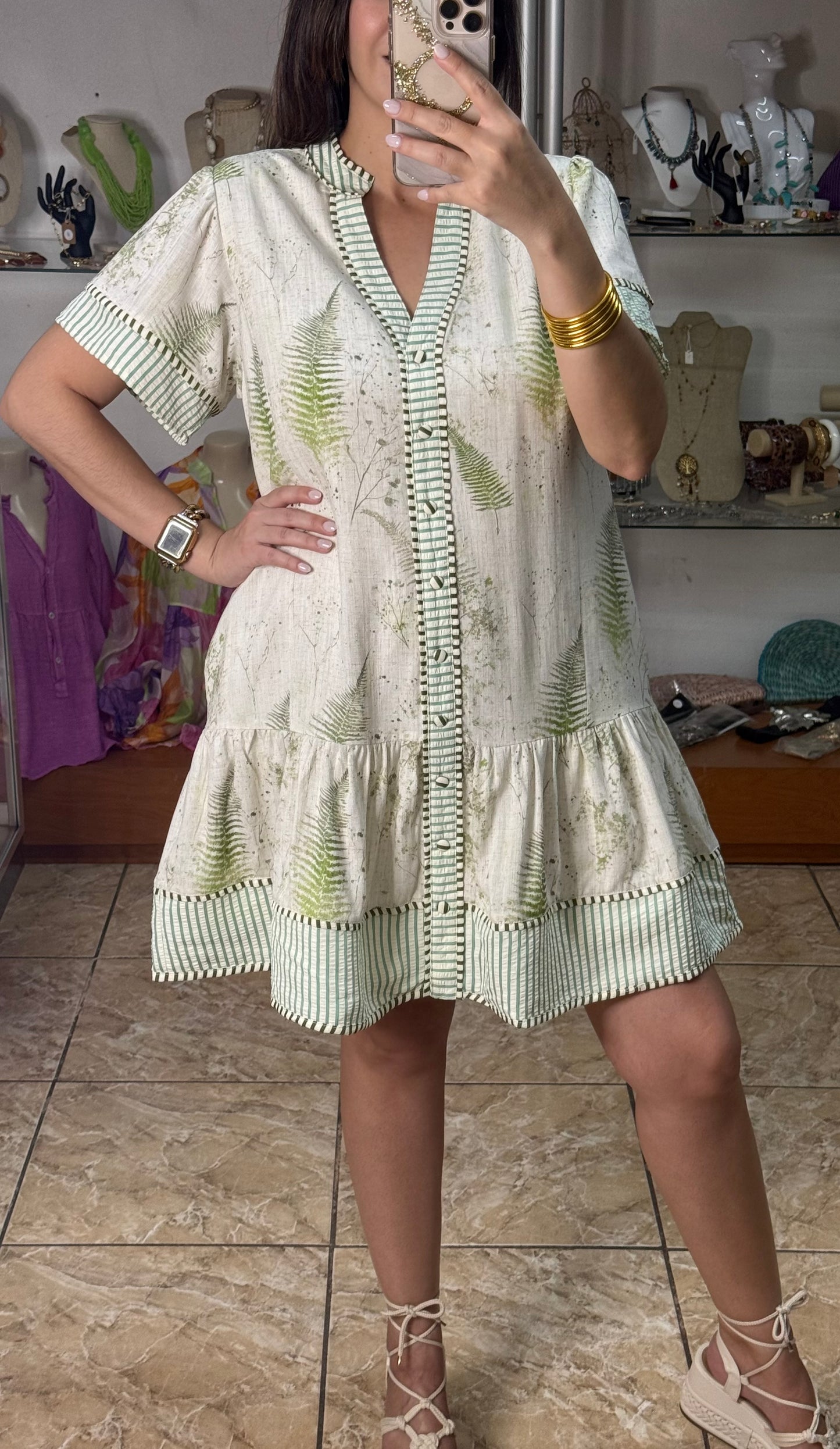 Sage Green Linen Blend Mini Dress