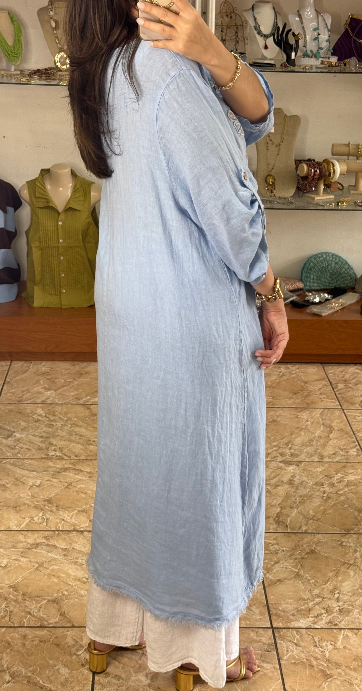 OS Asymmetrical Linen/Sequins Top (NO RETURNS OR EXCHANGE) (PANT SOLD SEPARATELY)