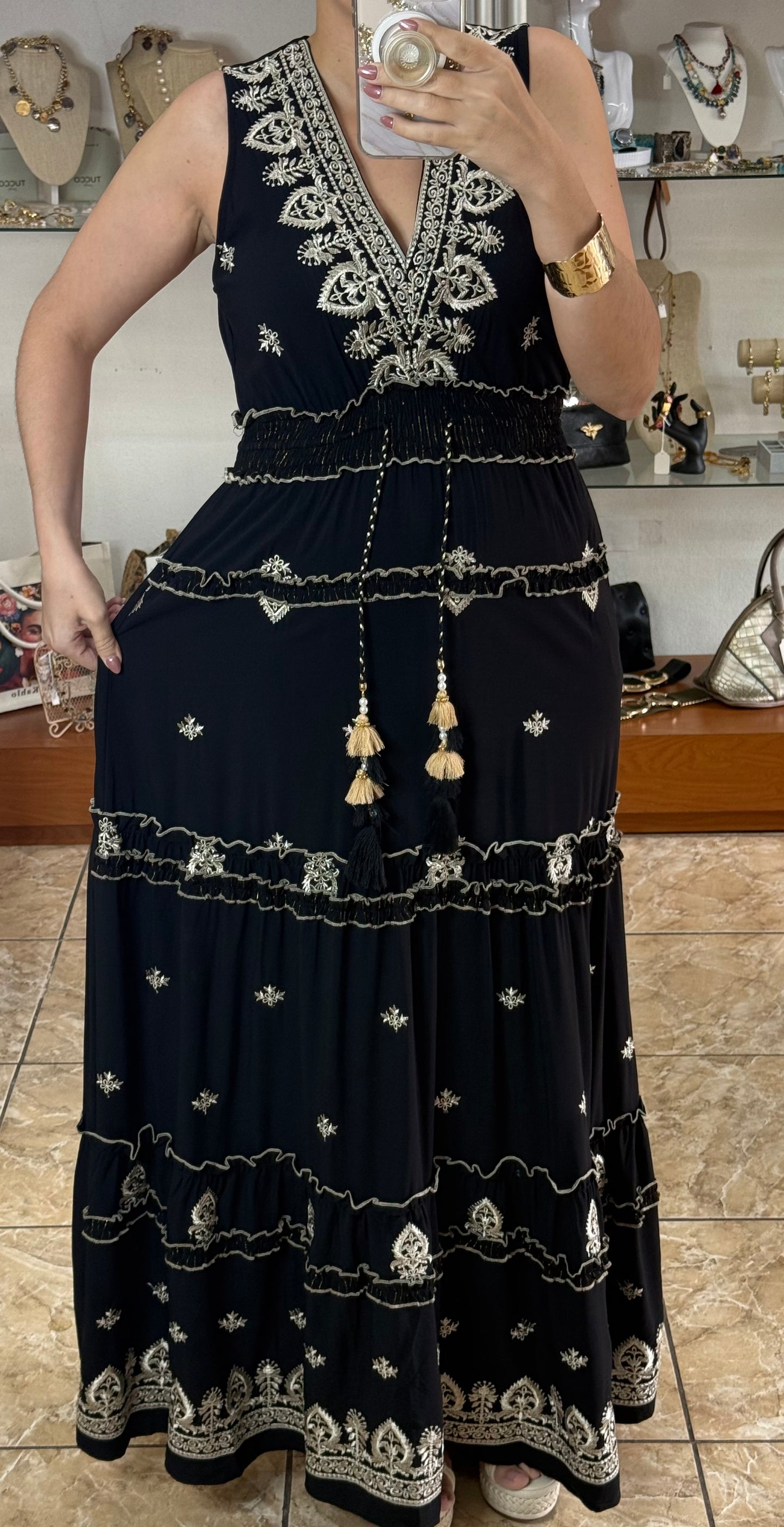 Black/Gold OS Maxi Boho Dress (FINAL SALE)