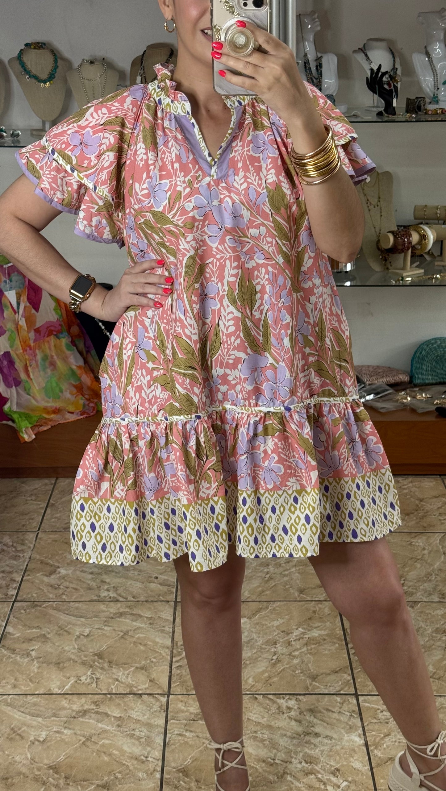 Coral Mix Floral Mini Dress