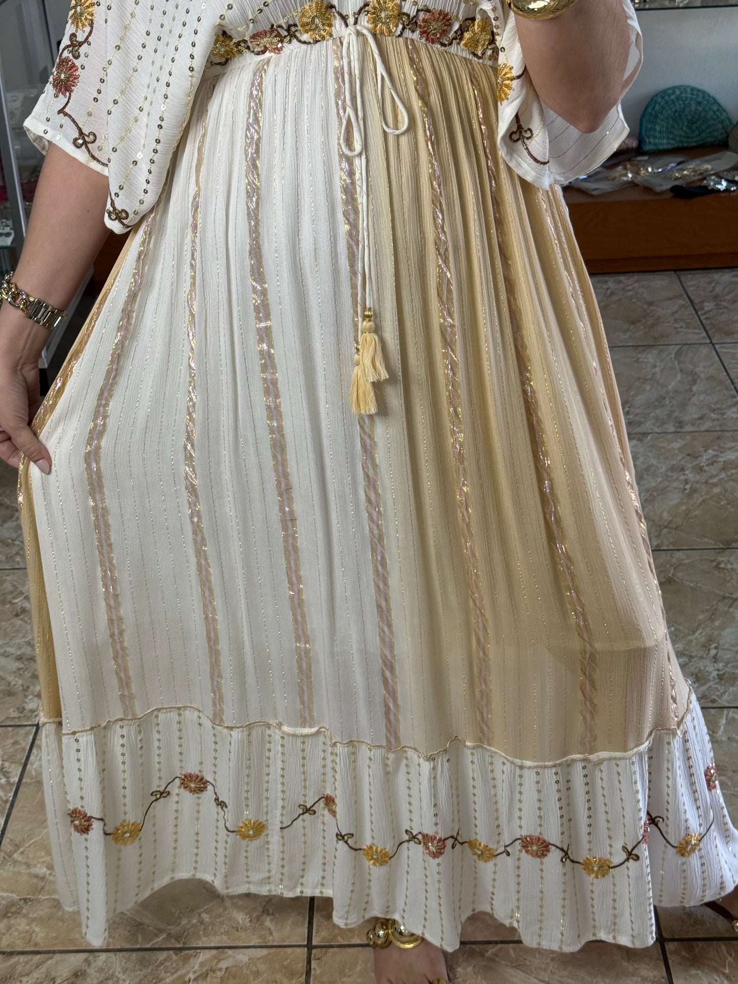 Sequins Floral Embroidered OS Boho Maxi Dress (NO RETURNS OR EXCHANGE)