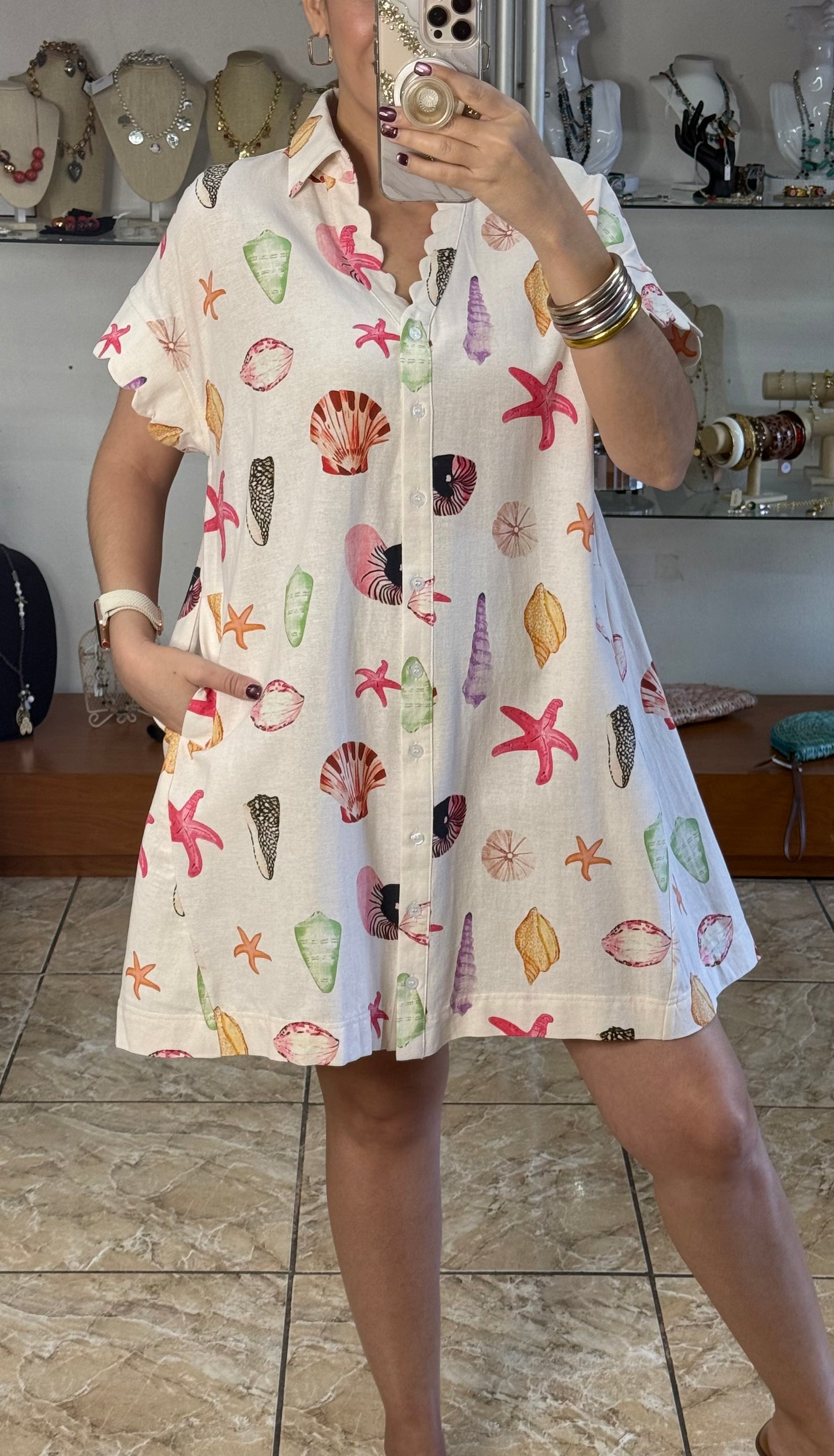 Coral Mix Seashell Mini Dress