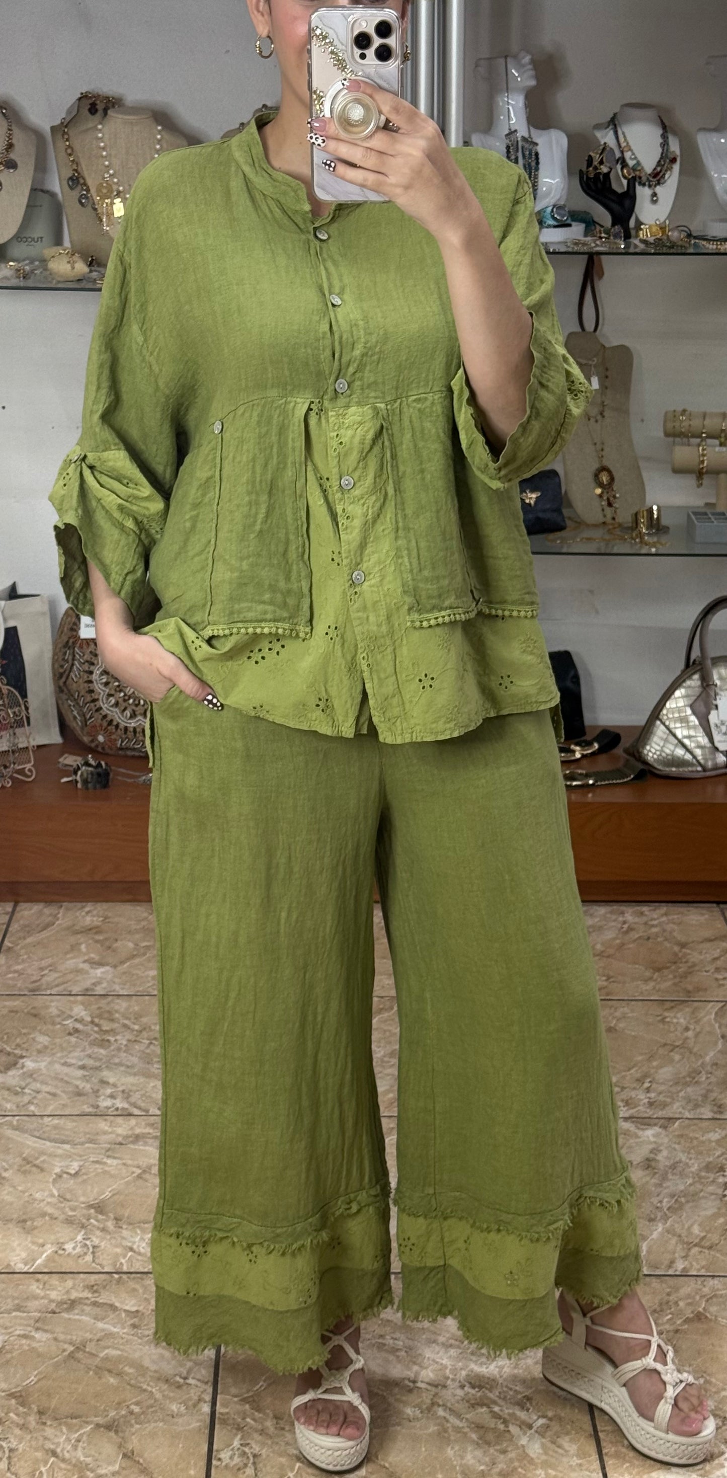 Linen/Eyelet OS Pant Set (FINAL SALE)