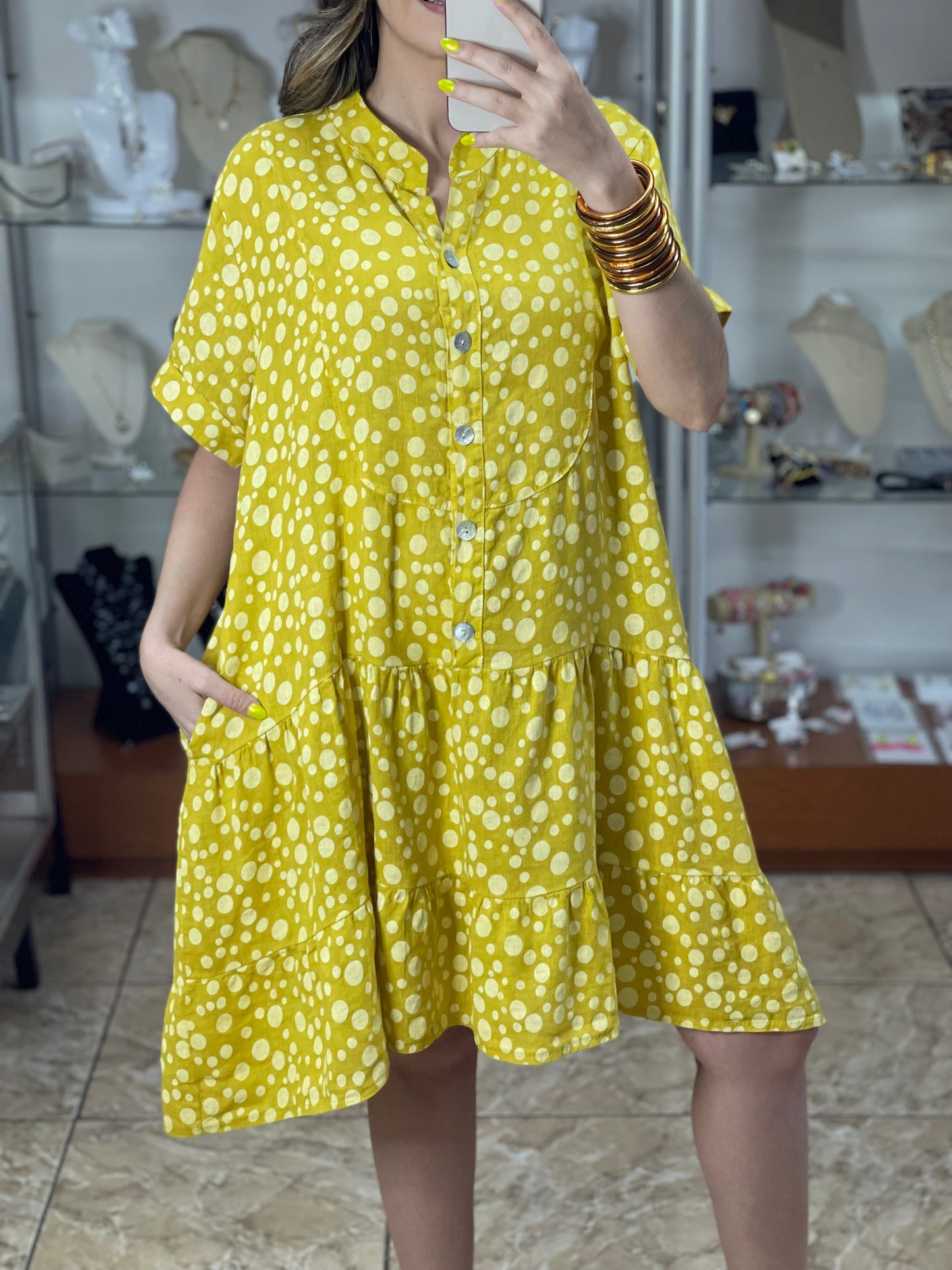 Polkadots Linen Short Dress