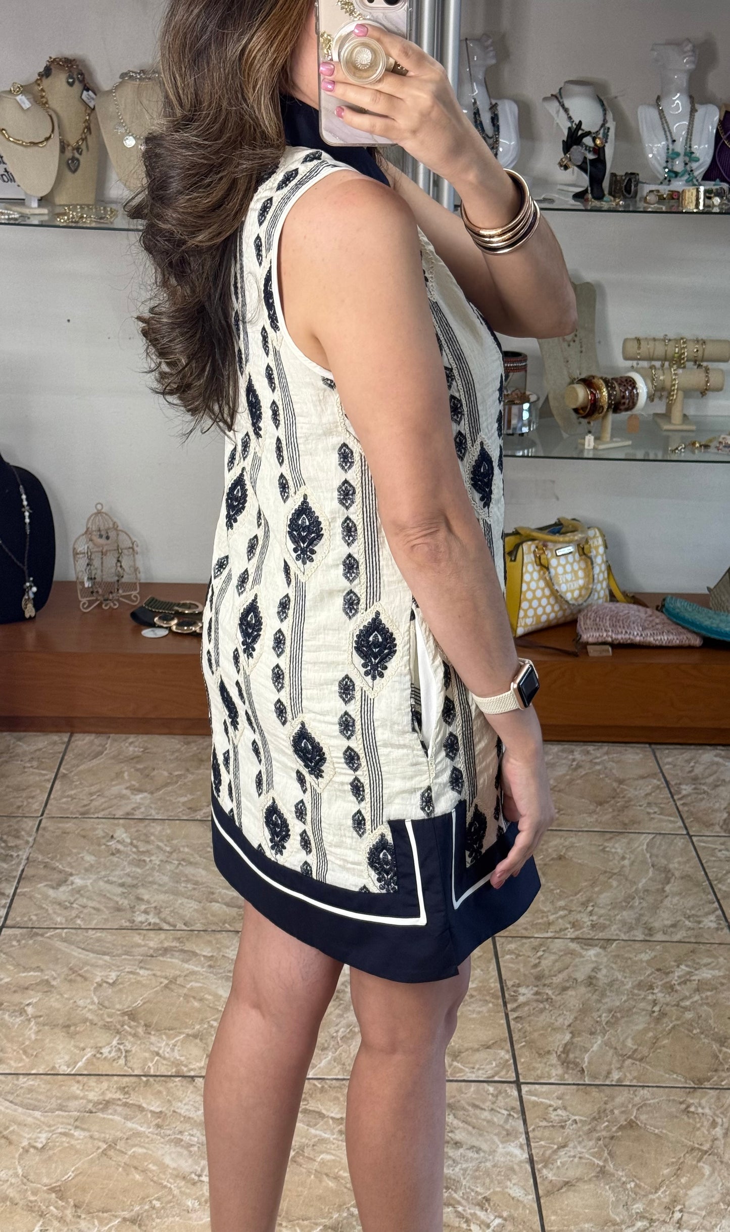 Sleeveless Embroidered Mini Dress