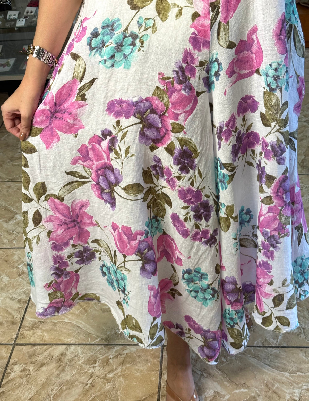 OS Pink/Purple Floral Linen Jumpsuit (NO RETURNS OR EXCHANGE)