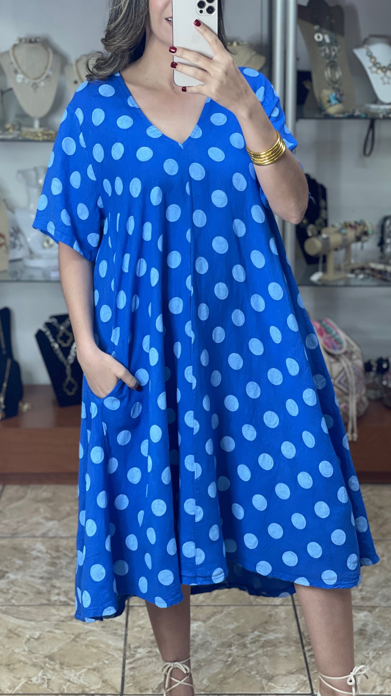 Polkadots OS Midi Dress