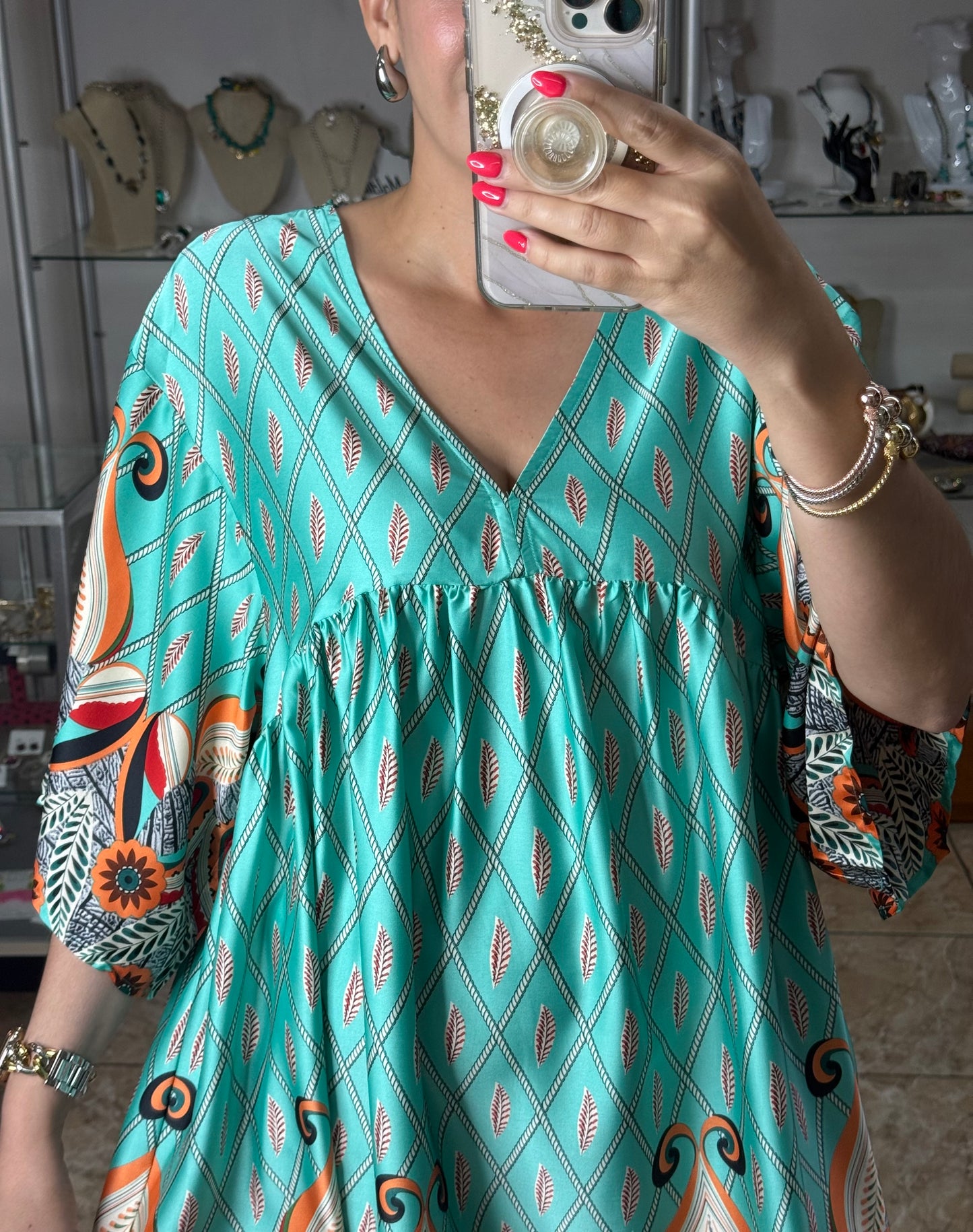 Mint Mix Kimono Sleeve Mini Dress