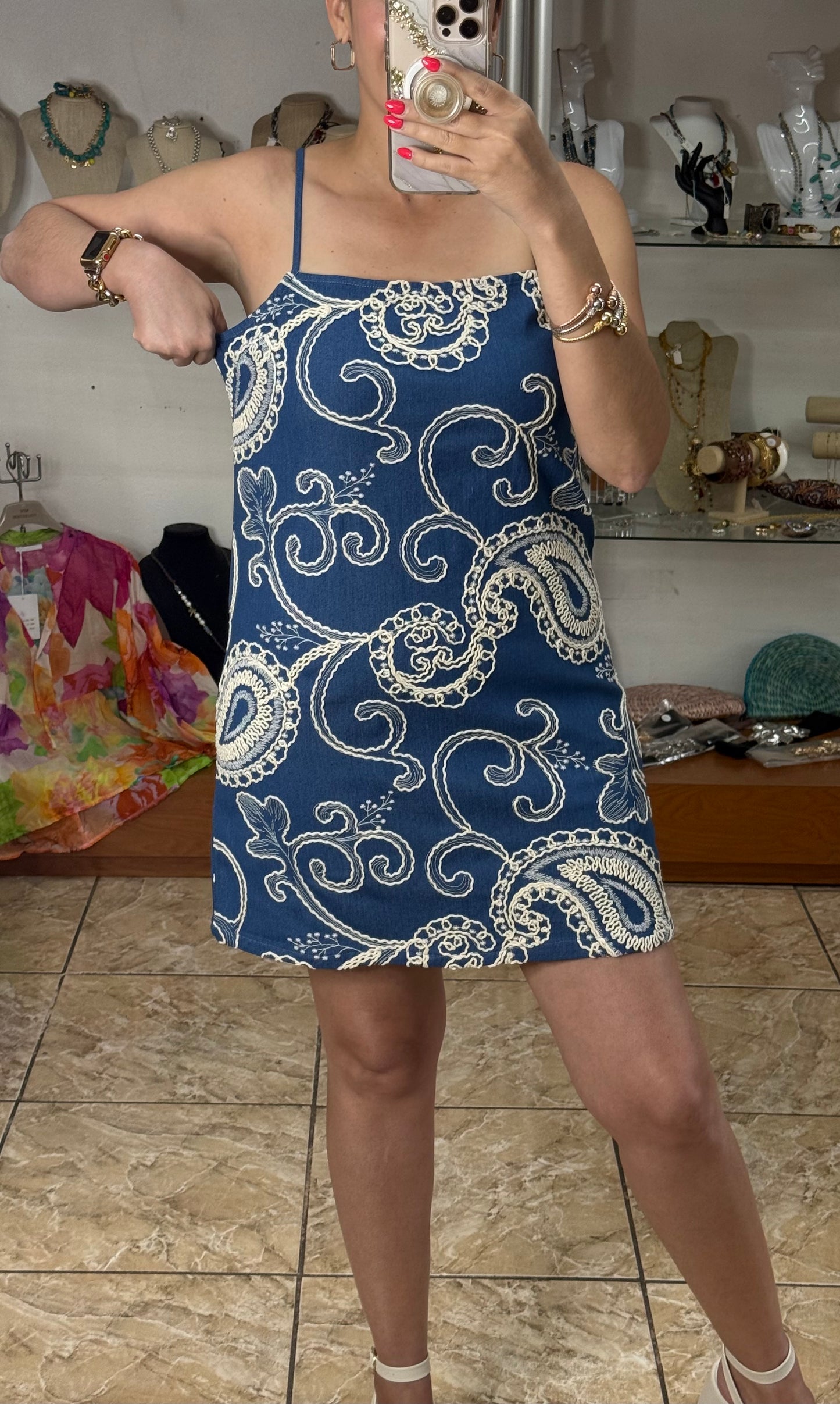 Paisley Denim Mini Dress