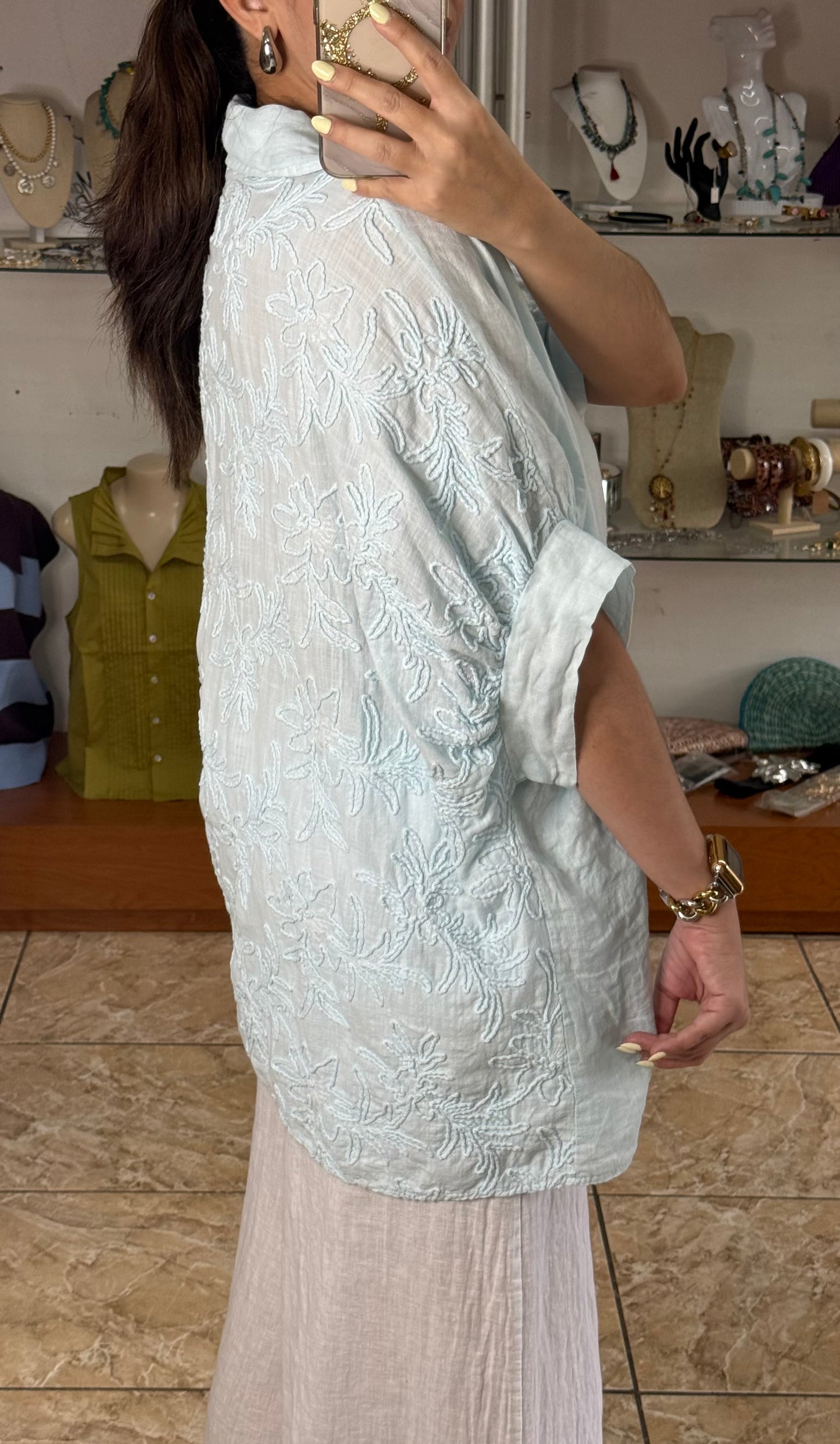 Linen/Cotton Embroidered Back Top (NO RETURNS OR EXCHANGE) (PANT SOLD SEPARATELY)