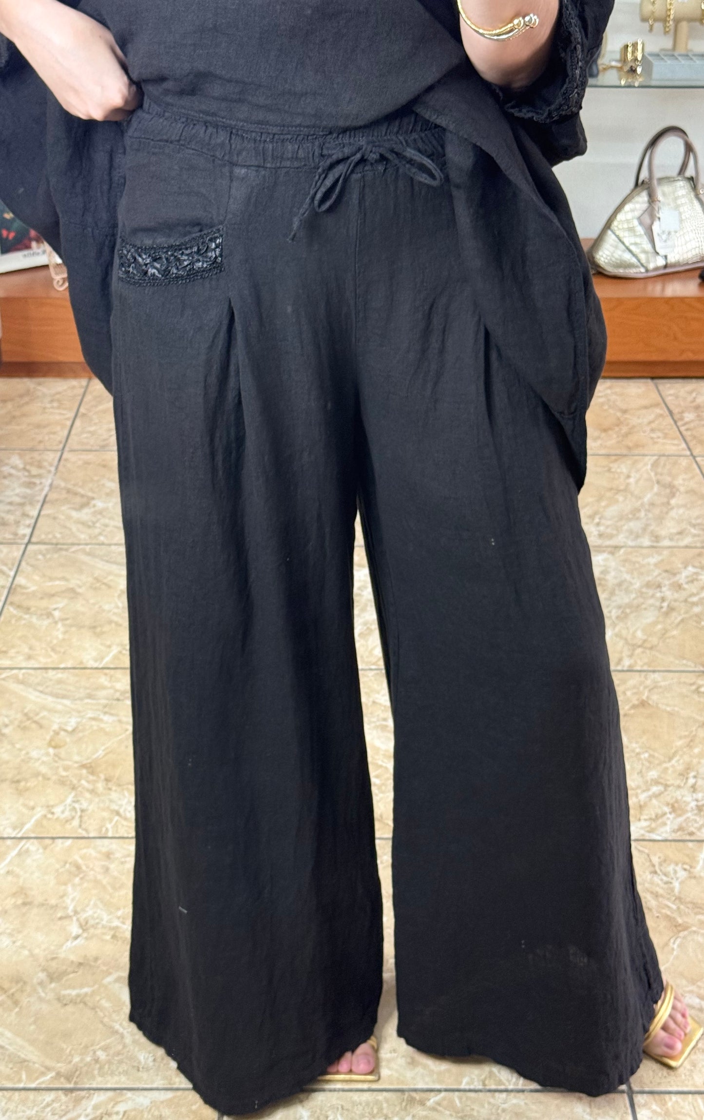 Black OS Linen Pant Set (FINAL SALE)