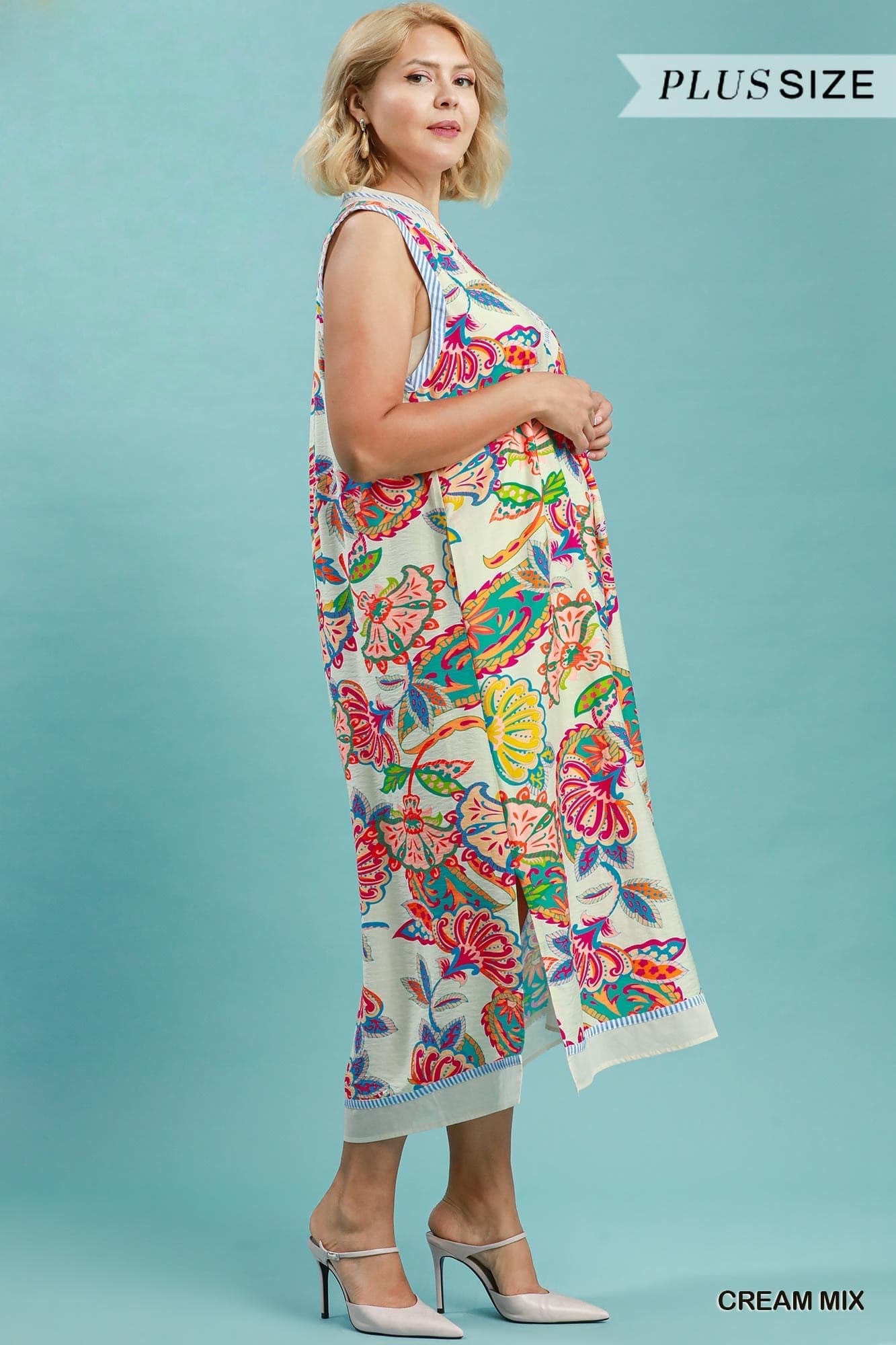 Paisley Floral Sleeveless Midi Dress (PLUS)