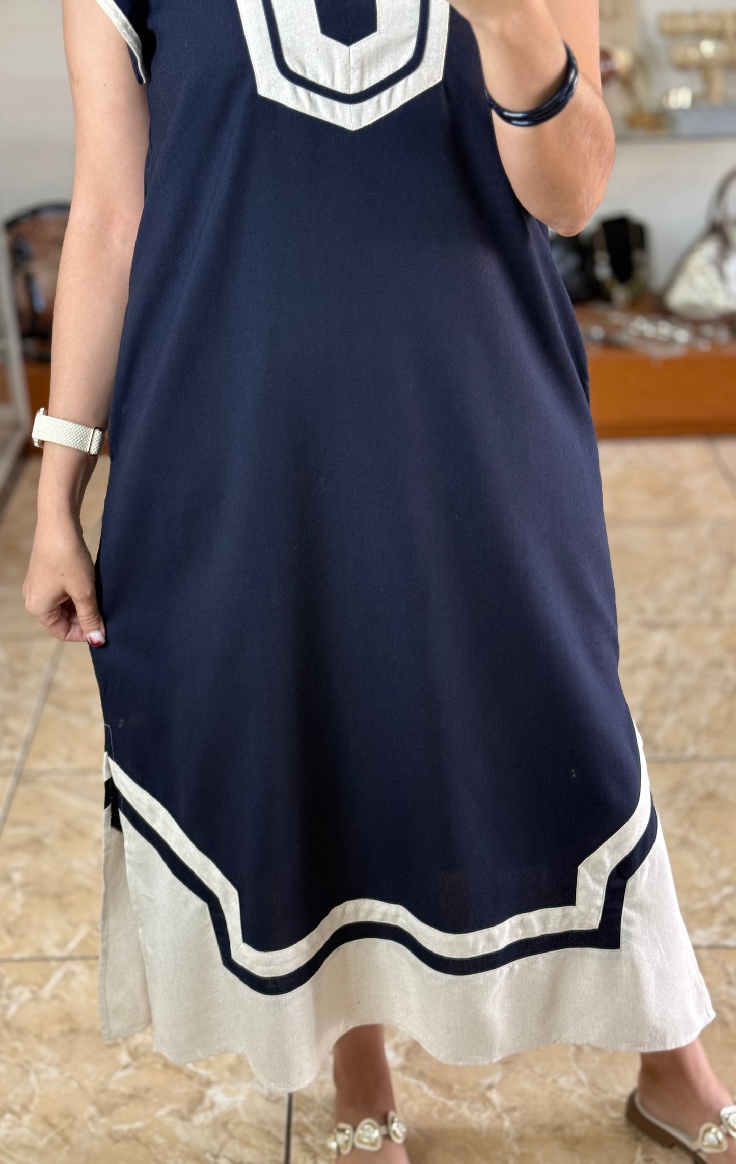 Navy Mix Midi Dress