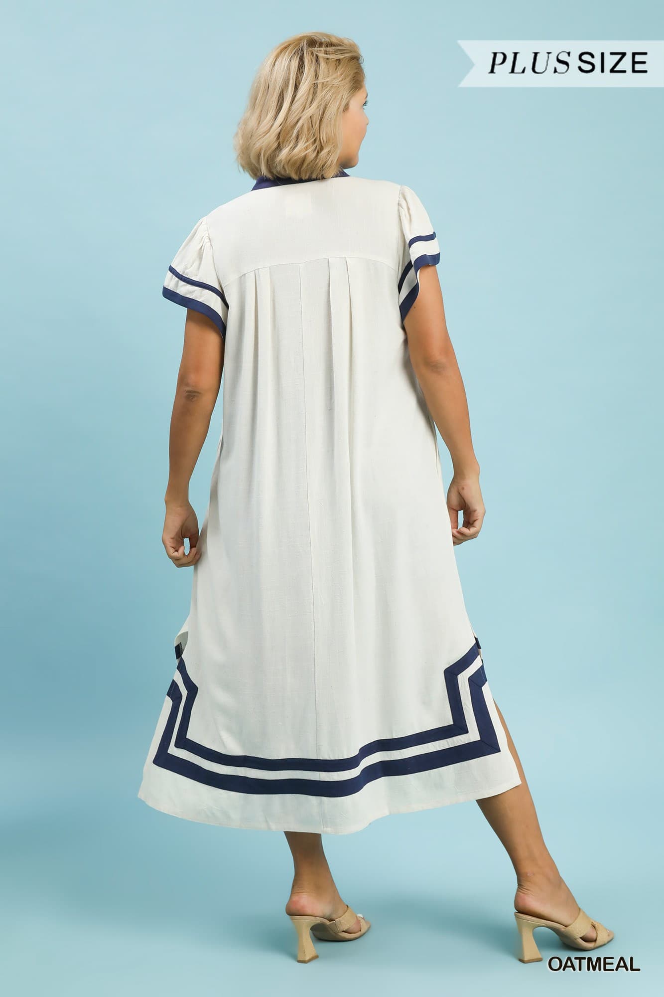 Oatmeal/Navy Midi Dress (PLUS)