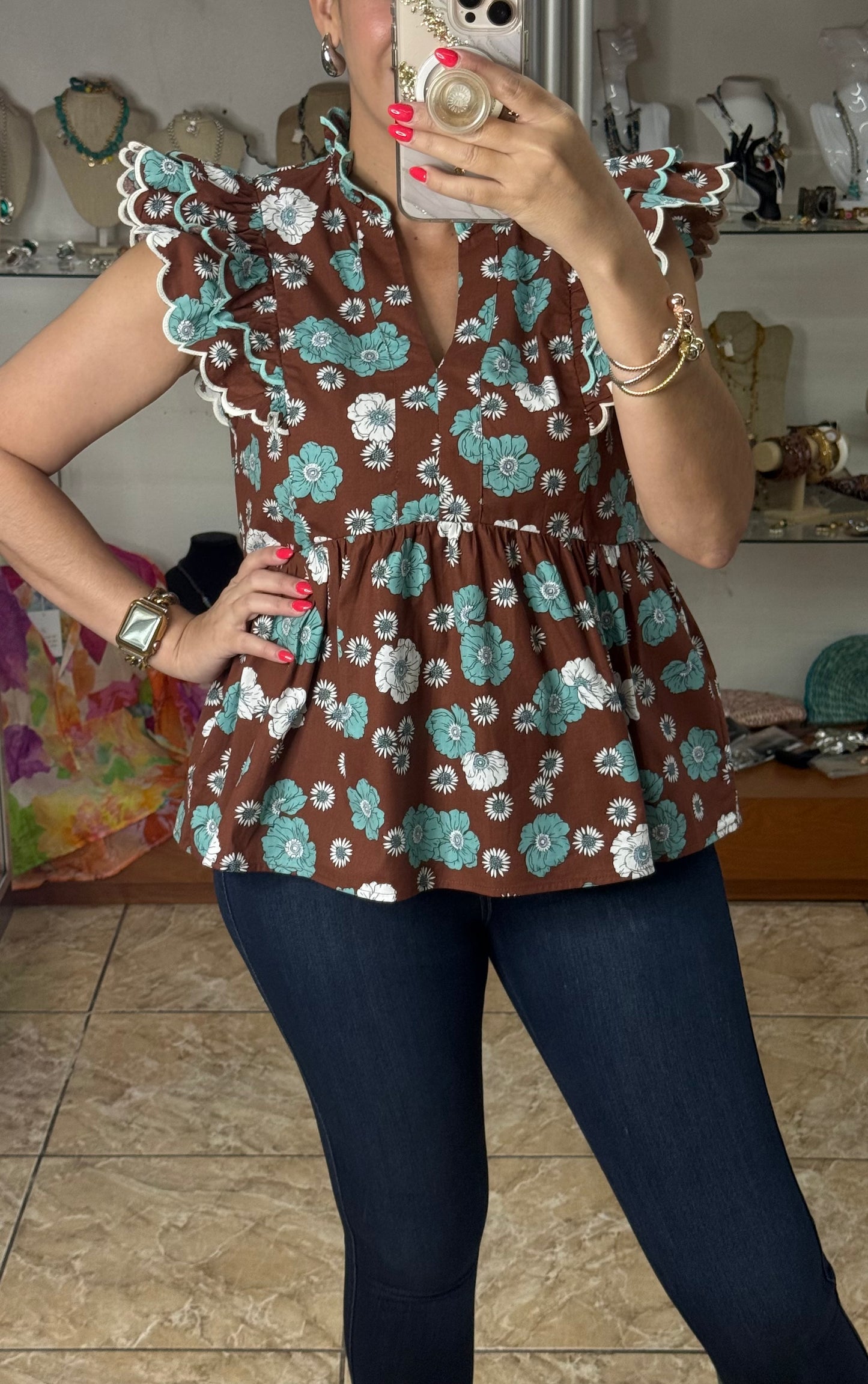 Brown Mix Floral Top