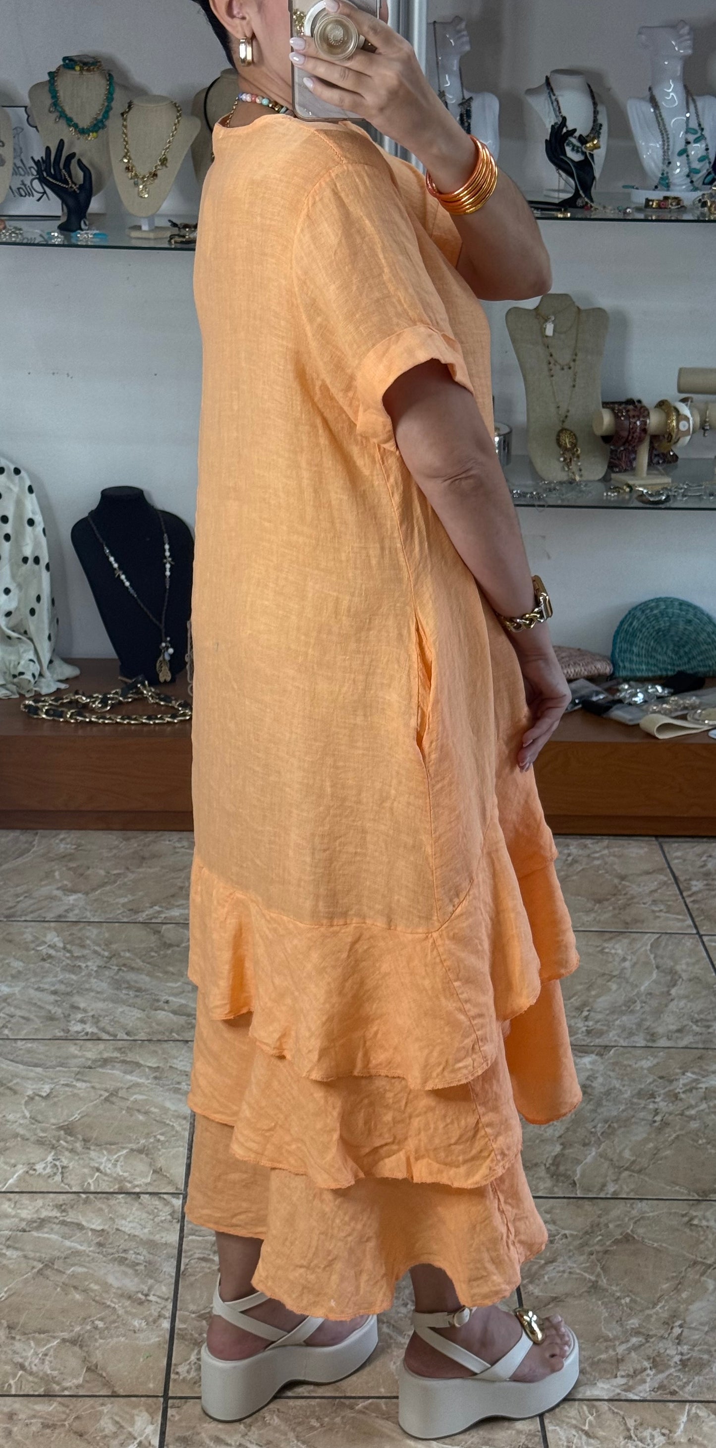 OS Ruffle Tiered Linen Midi Dress (NO RETURNS OR EXCHANGE)