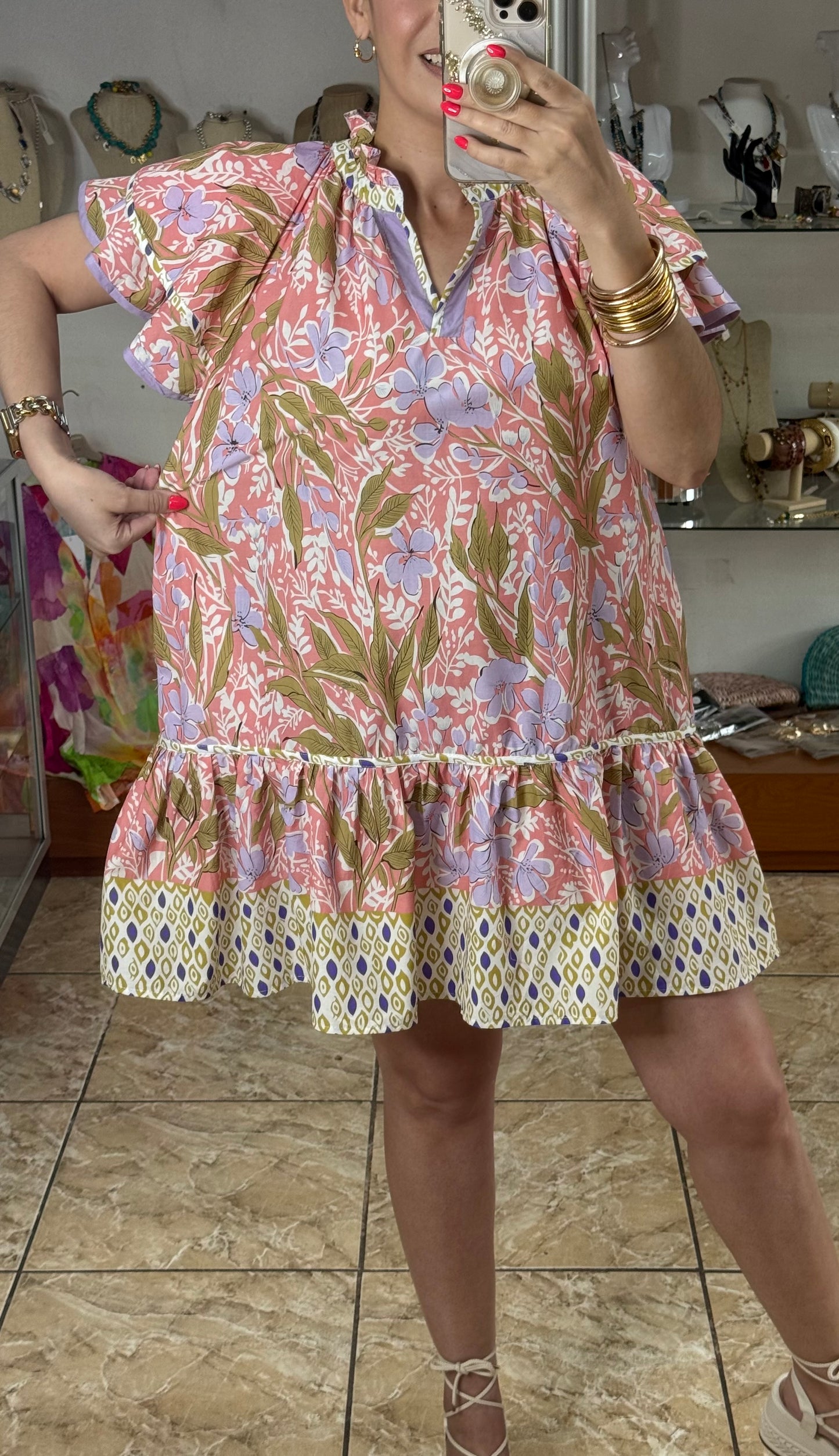 Coral Mix Floral Mini Dress