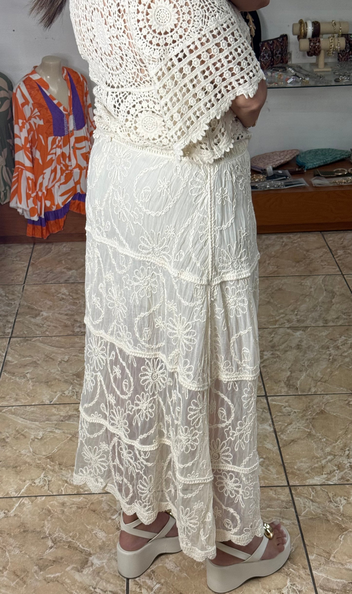 Cream OS Boho Maxi Skirt (NO RETURNS OR EXCHANGE)
