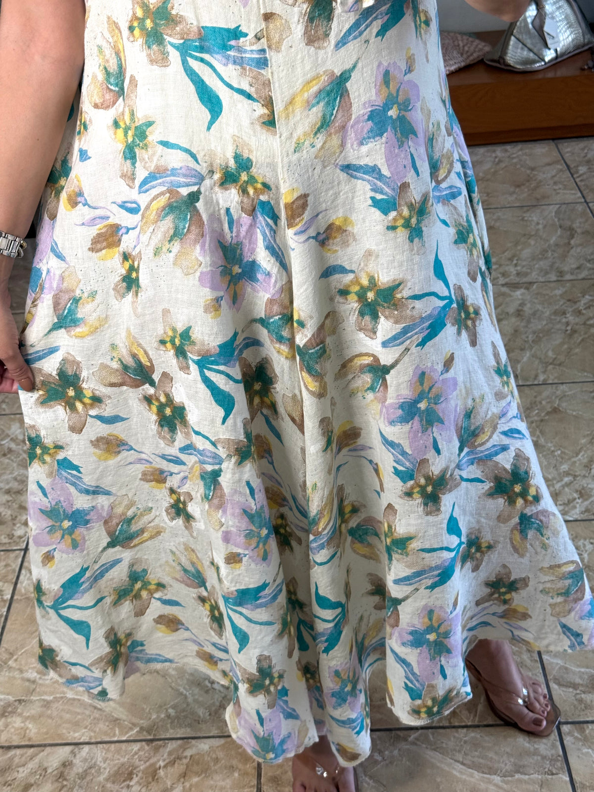 OS Pastel Floral Linen Jumpsuit (NO RETURNS OR EXCHANGE)