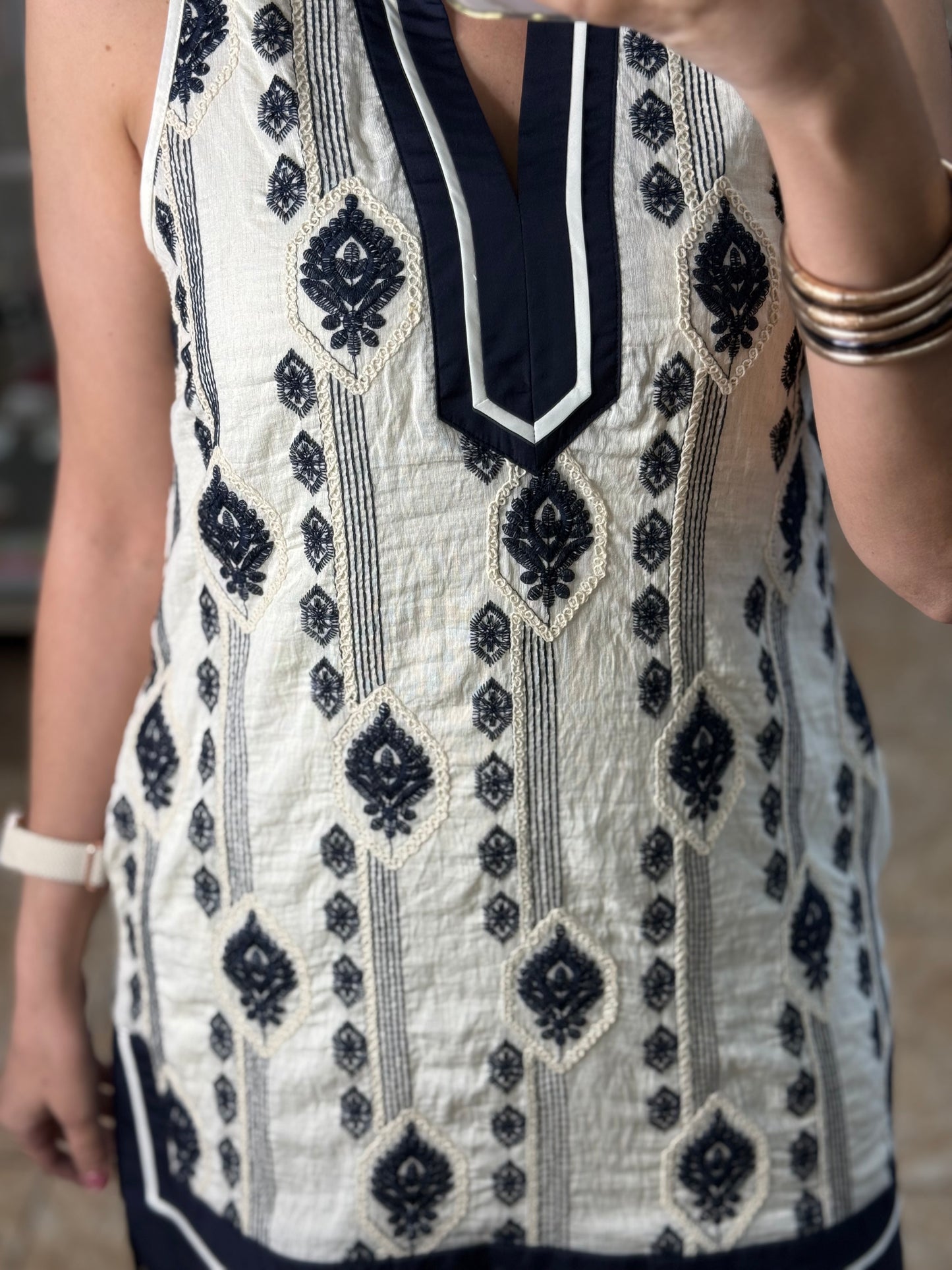 Sleeveless Embroidered Mini Dress