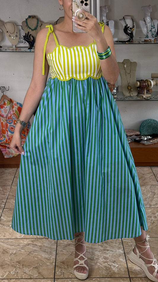 Kiwi Mix Stripes Midi Dress