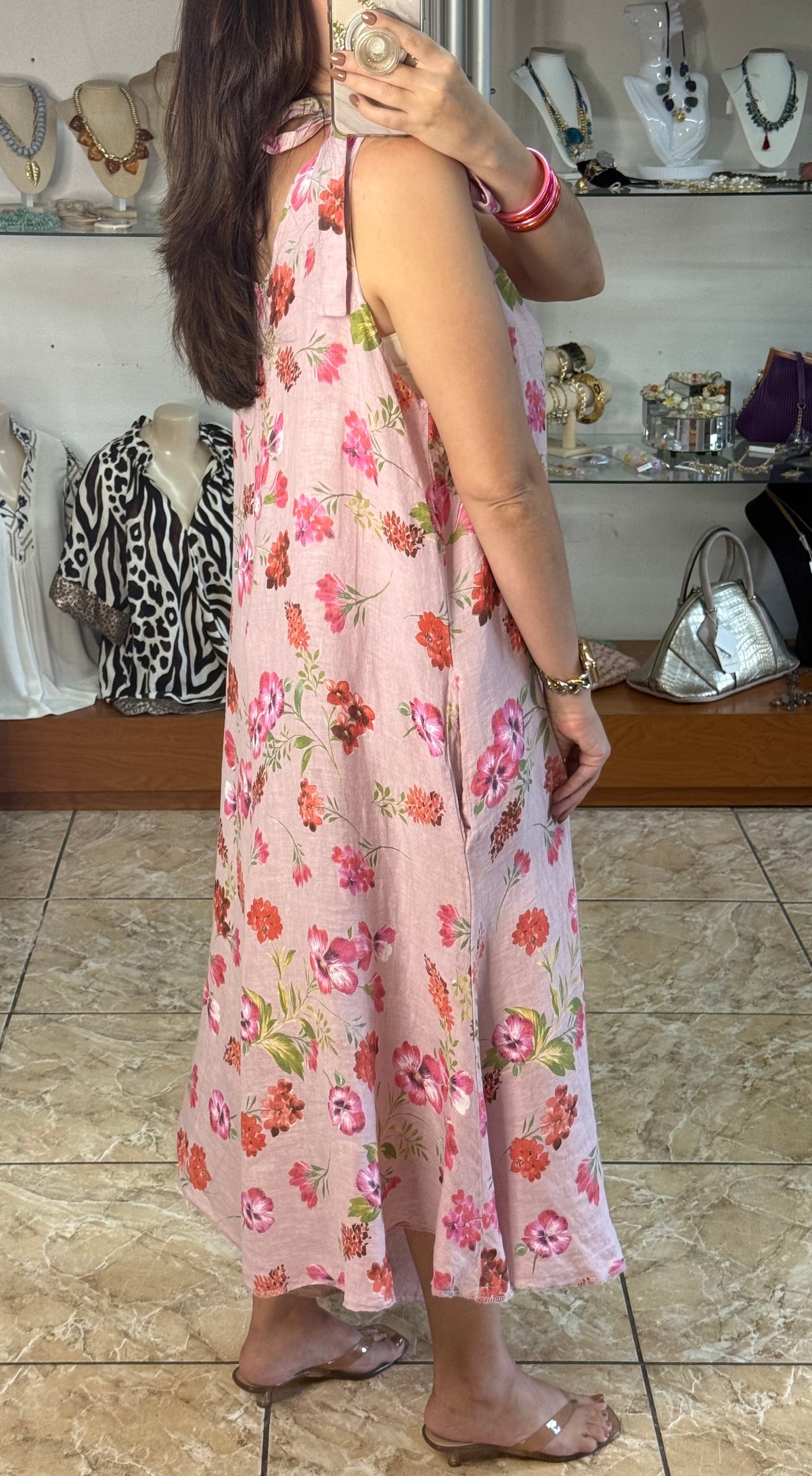 OS Dusty Rose Floral Linen Jumpsuit (NO RETURNS OR EXCHANGE)