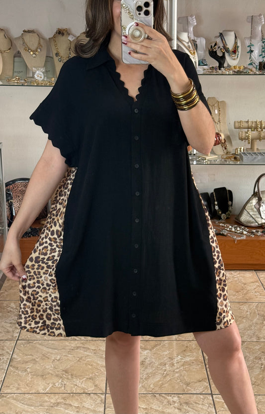 Black/Leopard Button Down Dress
