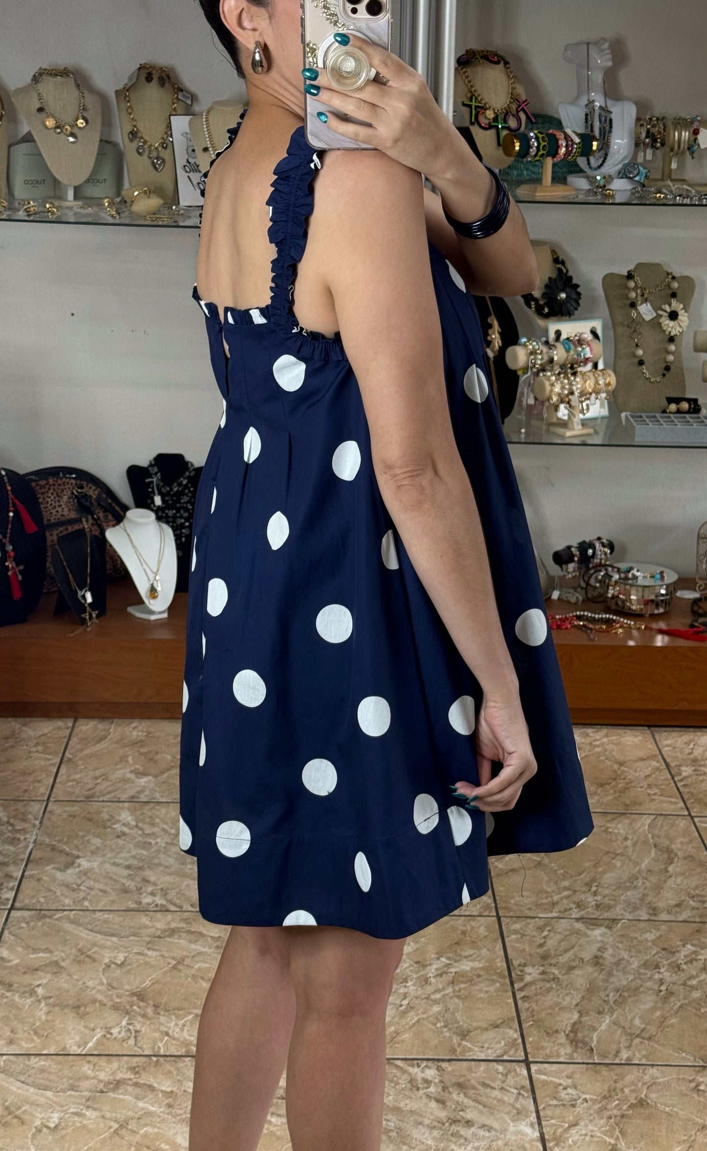 Navy Polkadots Doll Mini Dress