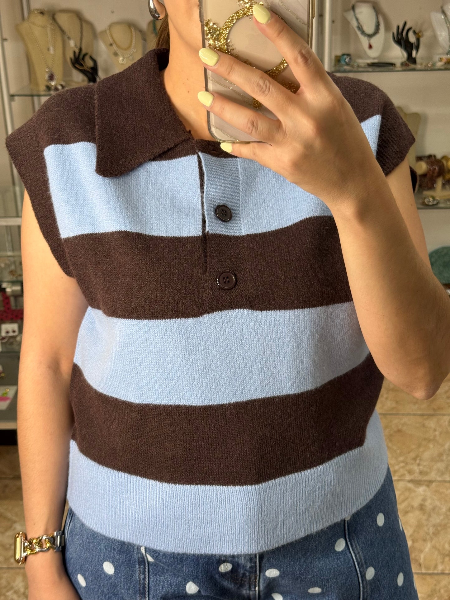 Blue/Brown Stripes Sweater Top