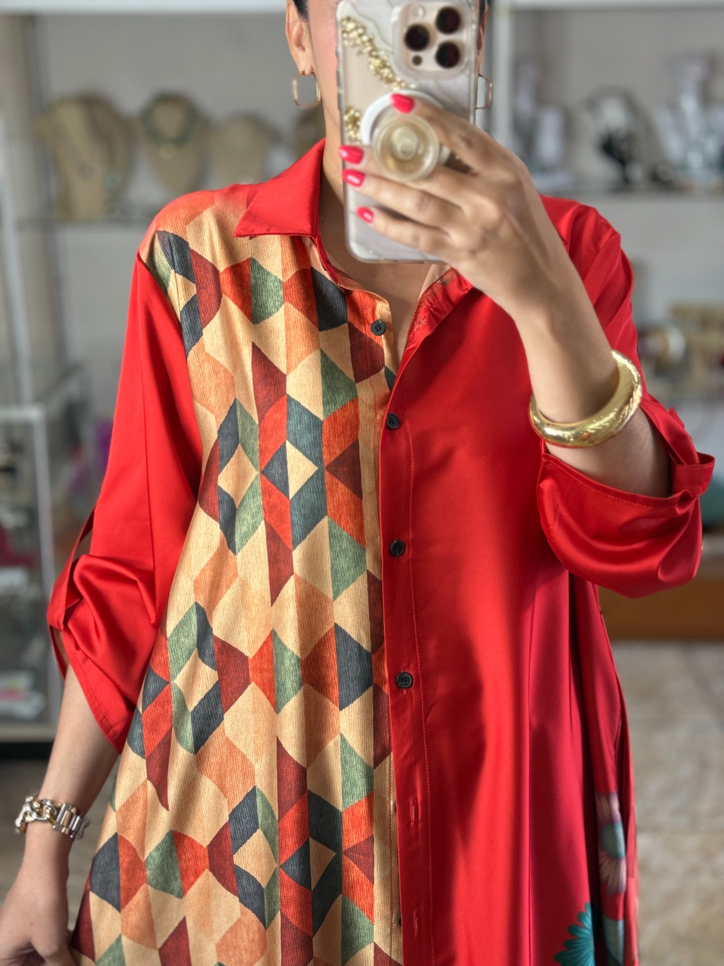 Mix Print OS Silk Top/Dress & Pant Set (NO RETURNS OR EXCHANGE)