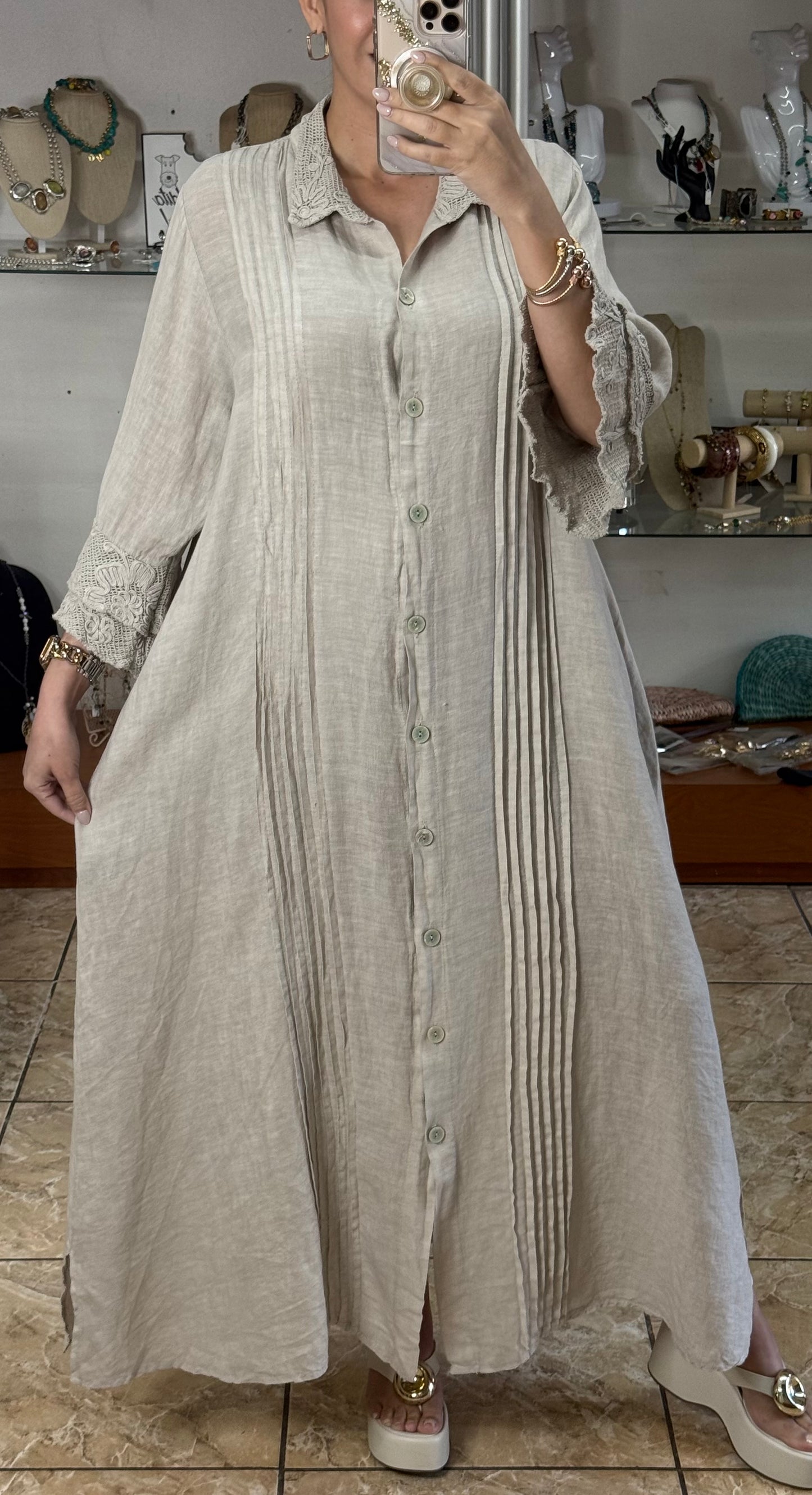 Camelia OS Linen Maxi Dress (NO RETURNS OR EXCHANGE)