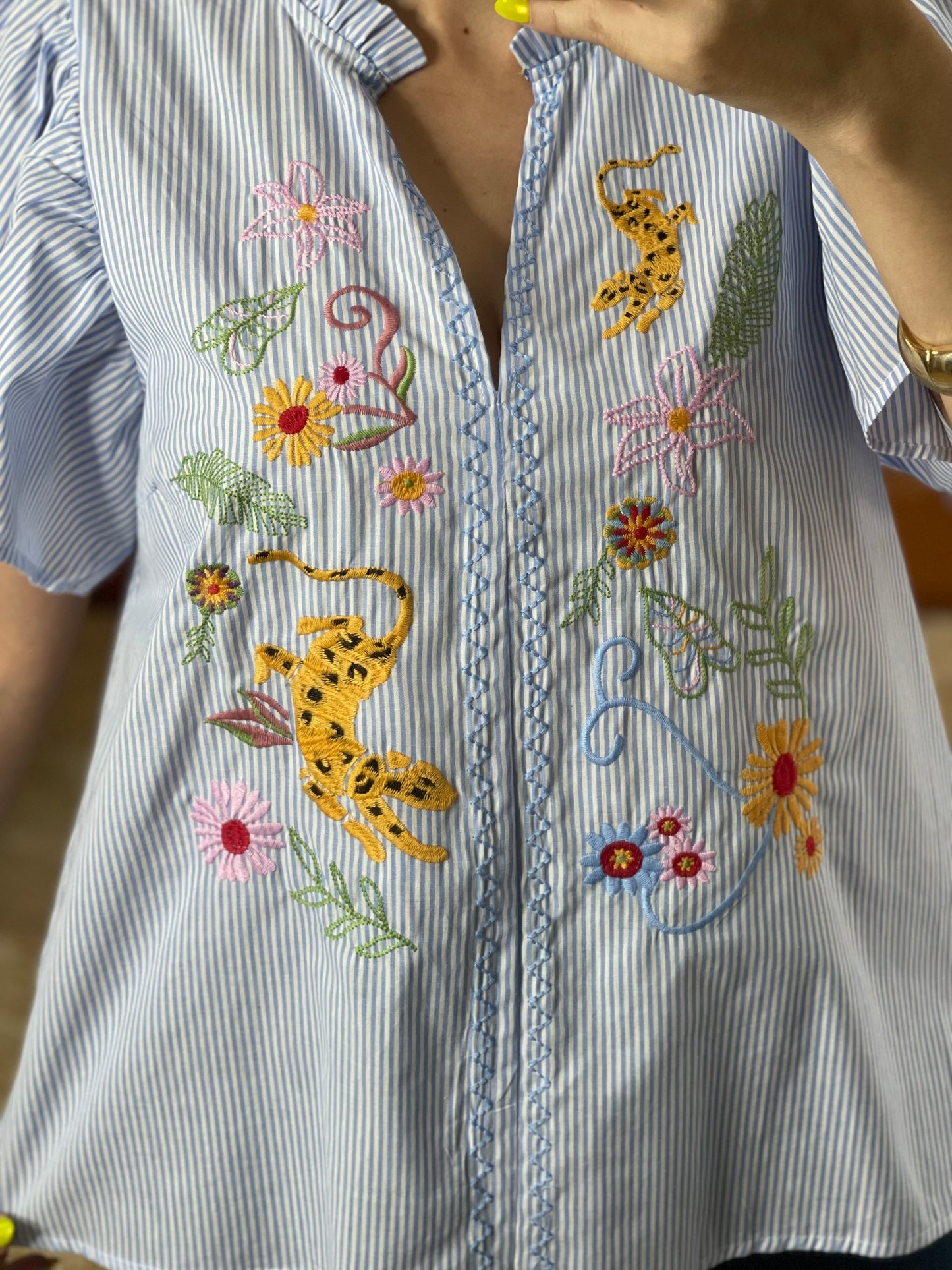 Embroidered Stripes Top