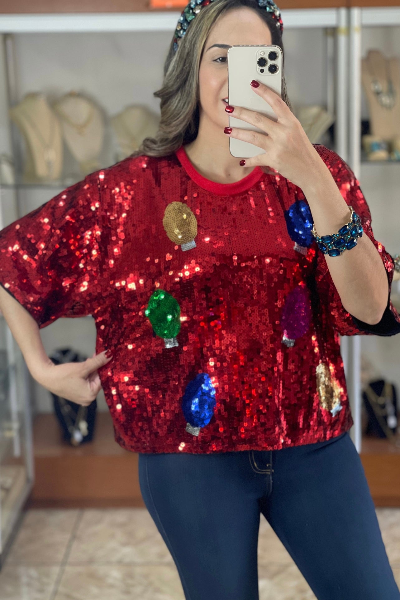 Christmas Lights Sequins Top