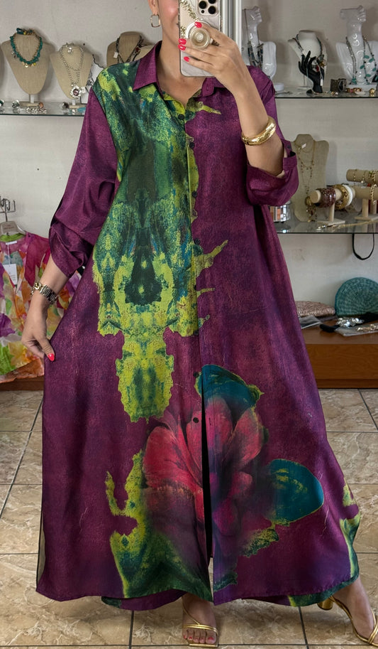 Purple/Green OS Silk Pant Set (NO RETURNS OR EXCHANGE)