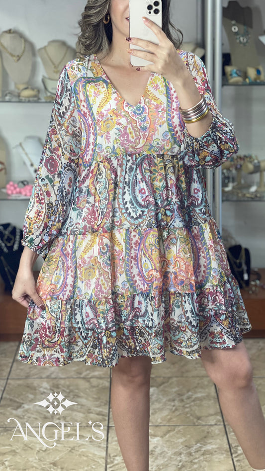 Paisley Metallic Mini Dress