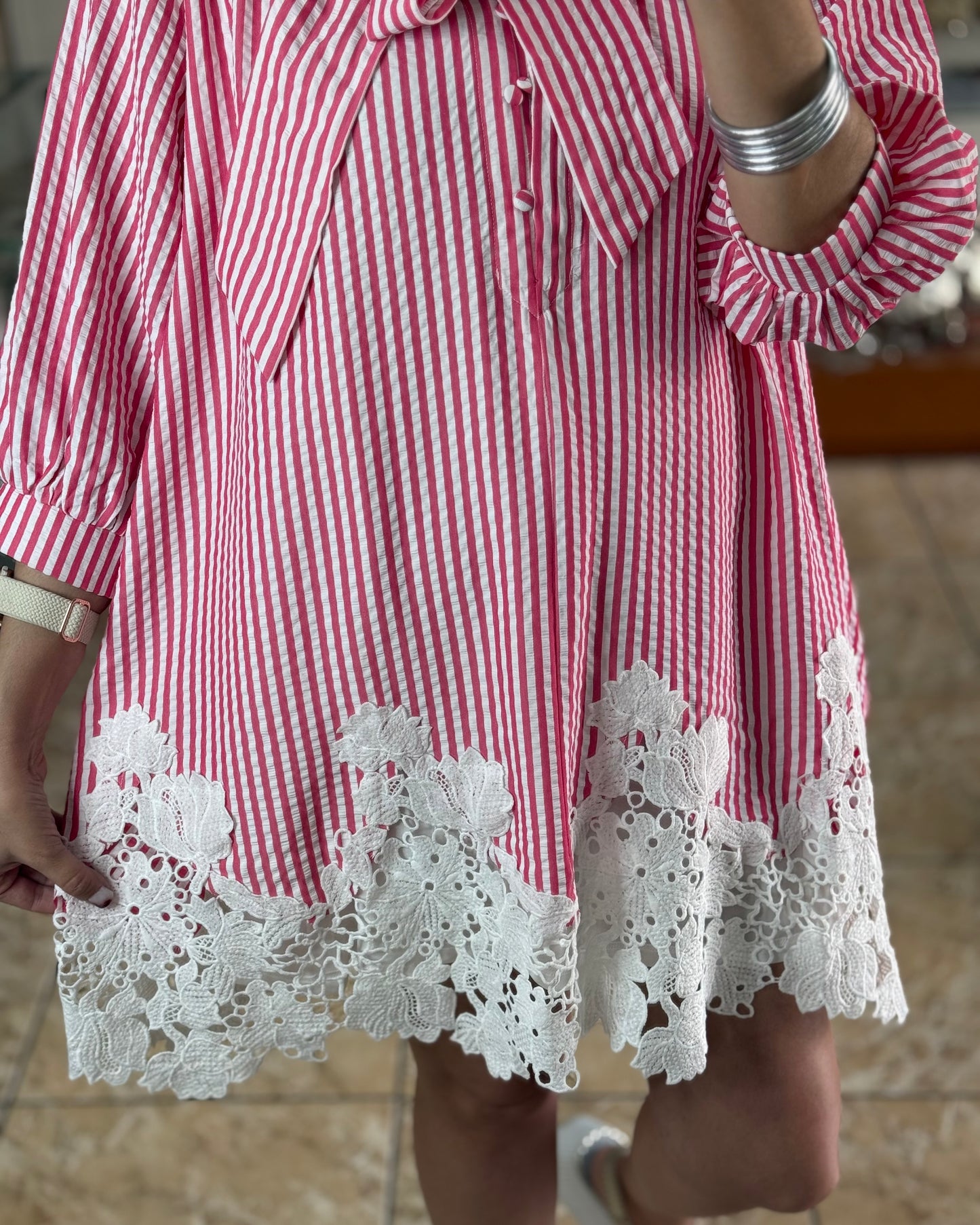 Pink Stripes Lace Trim Doll Dress