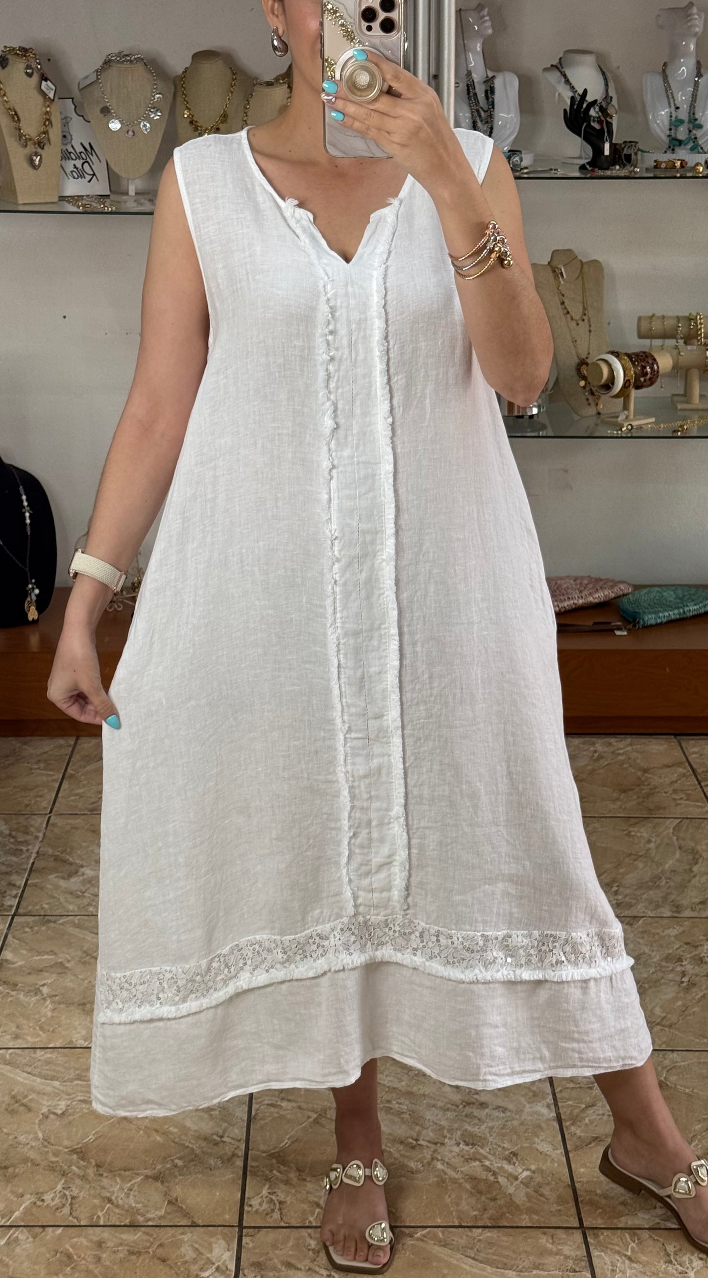 Sleeveless OS Linen Maxi Dress (FINAL SALE)