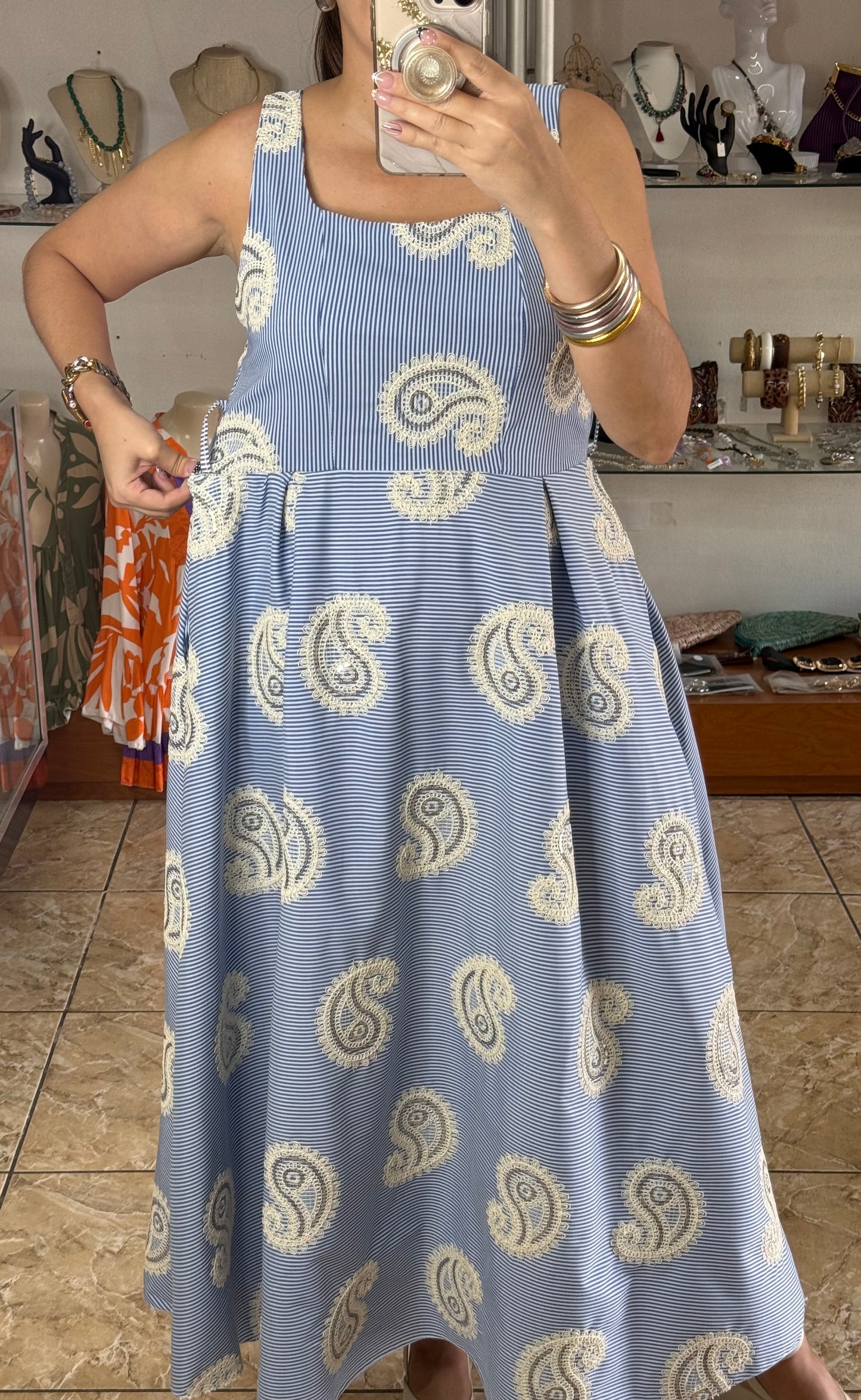 Paisley & Stripes OS Belted Maxi Dress (NO RETURNS OR EXCHANGE)
