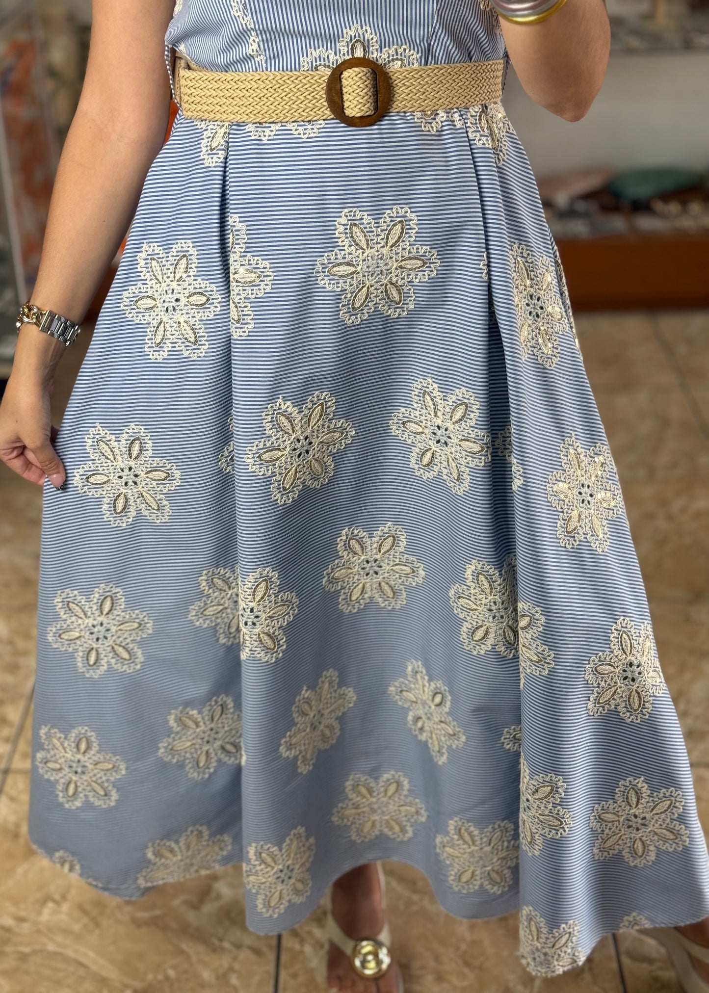 Stripes & Flowers OS Belted Maxi Dress (NO RETURNS OR EXCHANGE)