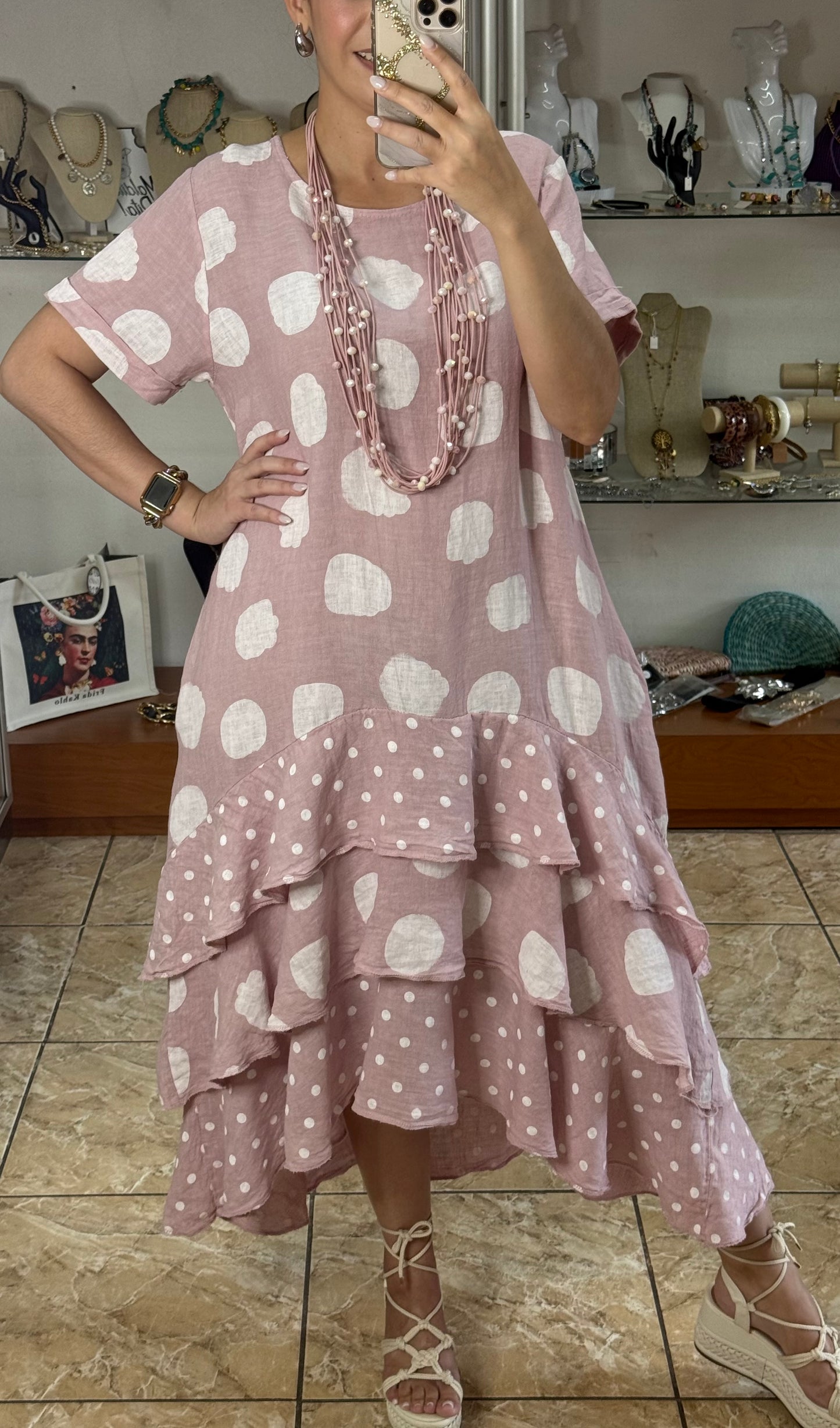 Polka OS Ruffle Tiered Linen Midi Dress (NO RETURNS OR EXCHANGE)