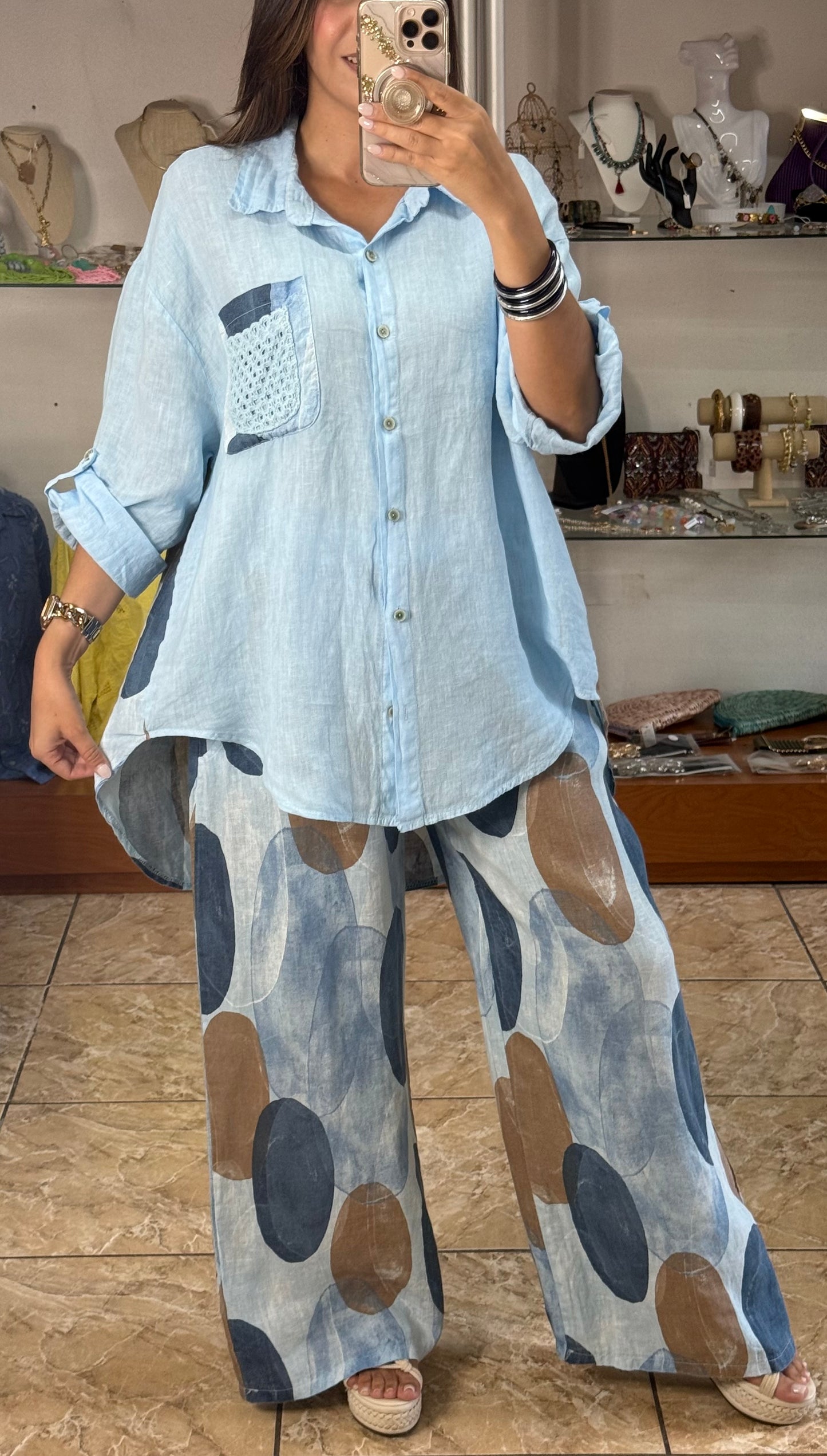 OS Low/High Linen Top & Pant Set (NO RETURNS OR EXCHANGE)